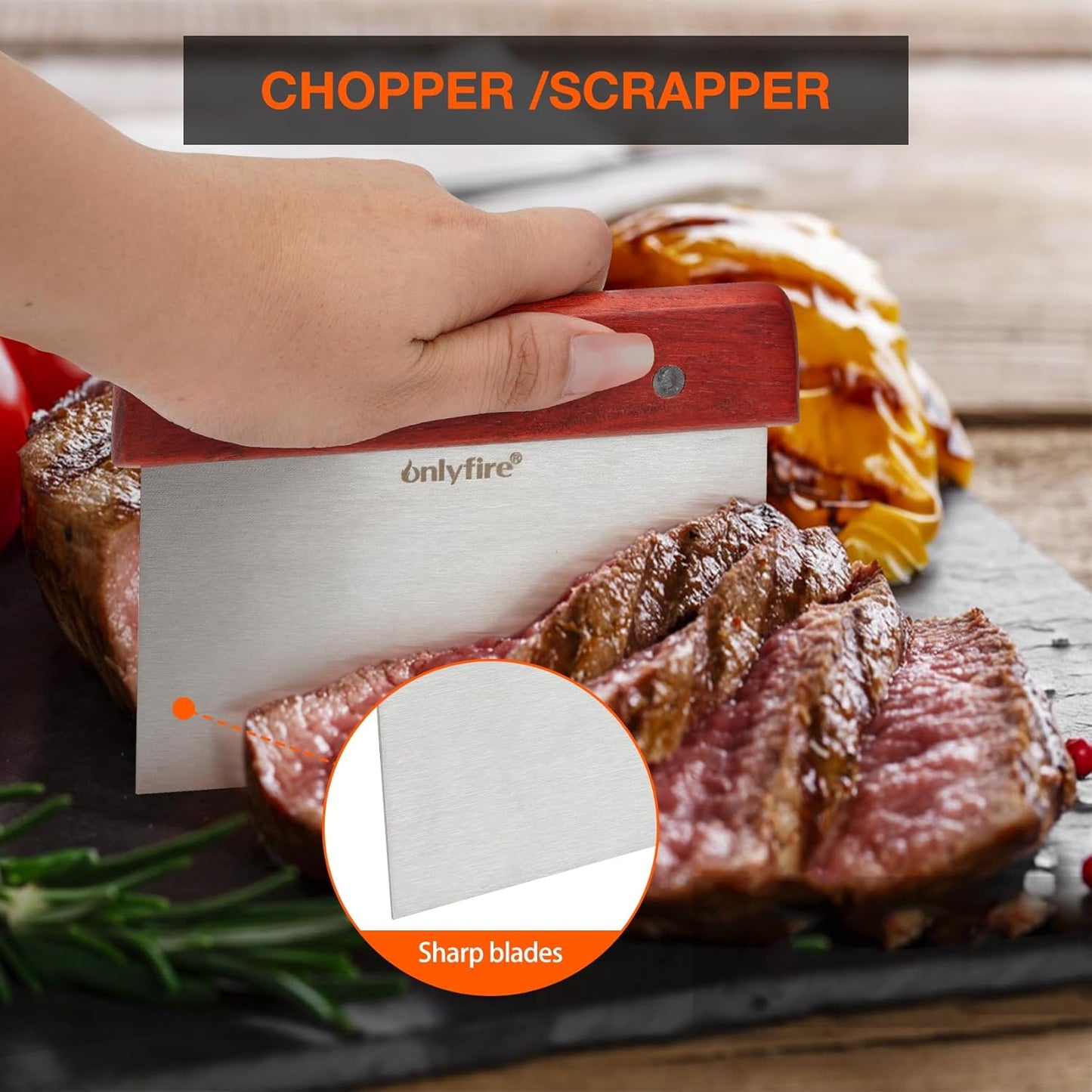 onlyfire Professional Barbecue Tool Kit Grill Griddle Tools Flat Top Griddle Accessories for Camping, Outdoor Hibachi, Backyard-Set of 5