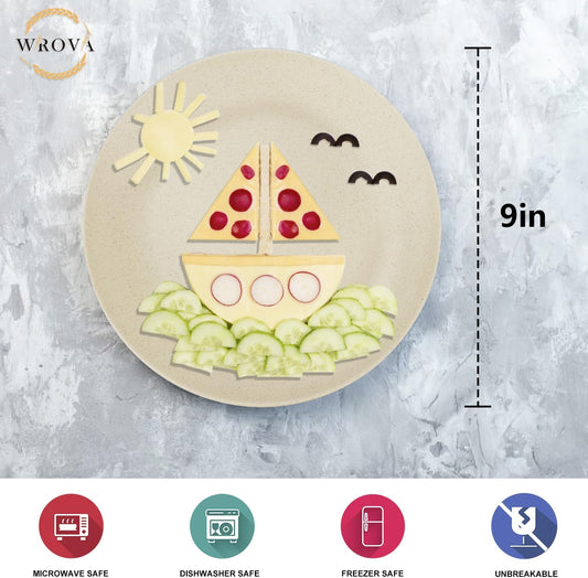 Wrova Wheat Straw Dinner Plates 9 Inch Unbreakable Set of 8 - Dishwasher & Microwave Safe Plastic Plates Reusable - Lightweight Plates for kitchen,camping,salad,appetizer - Beige
