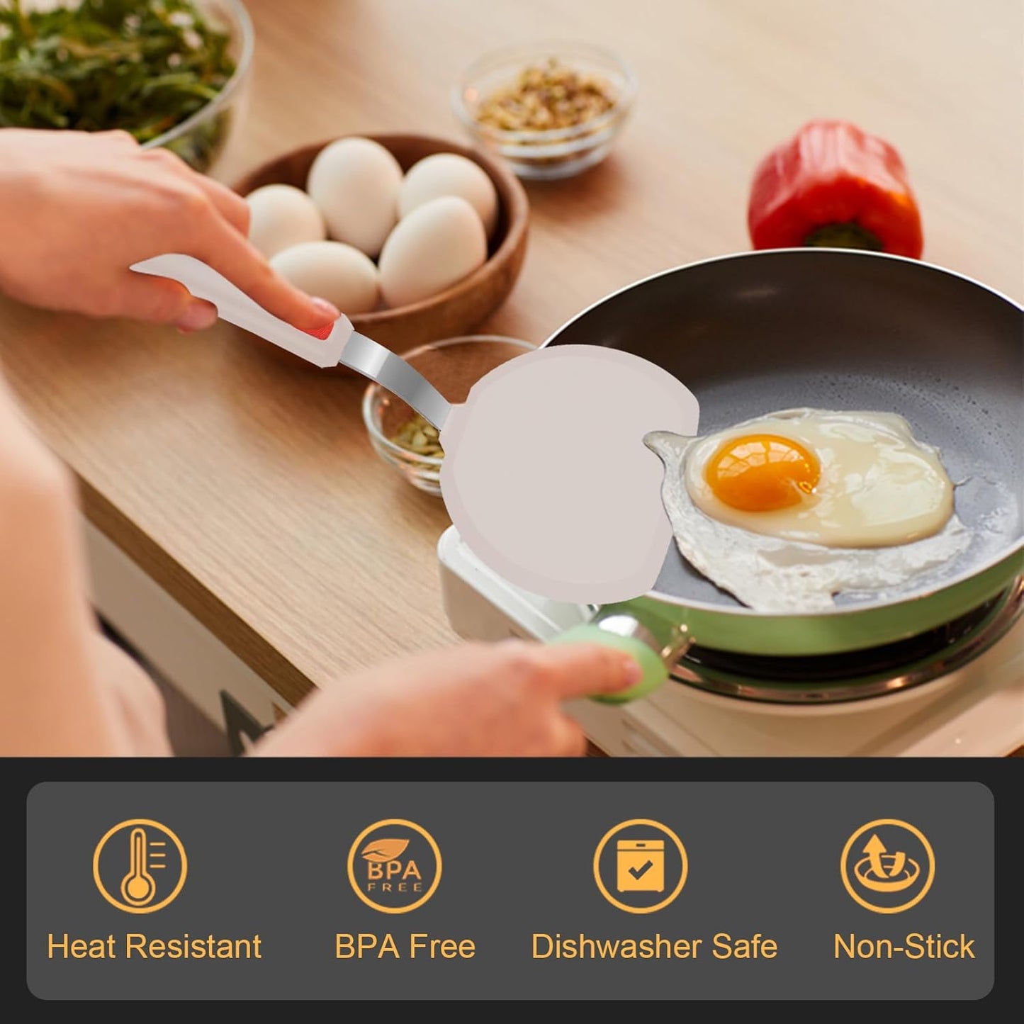 Beijiyi Silicone Spatula Turner Set of 3, 600°F Heat Resistant Nonstick Turner Spatulas for Kitchen Use, Large Flexible Silicone Cooking Utensils Rubber Spatula Set for Egg, Pancake, Fish (Khaki)