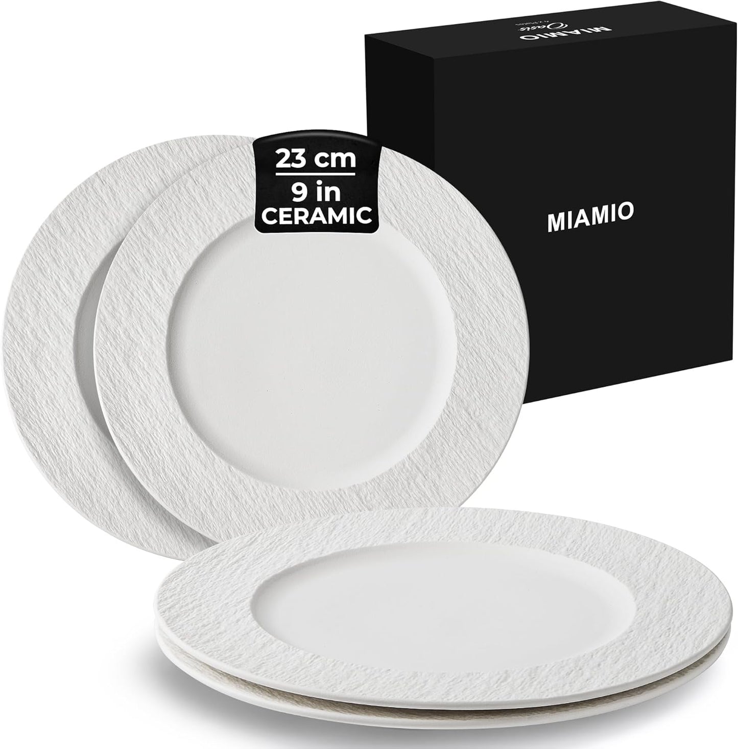 MIAMIO - 9 Inch, Set of 4 Dinner Plates/Ceramic Plate Set, Crockery Set - Modern Plates, Microwave and Dishwasher Safe - Oasis Collection