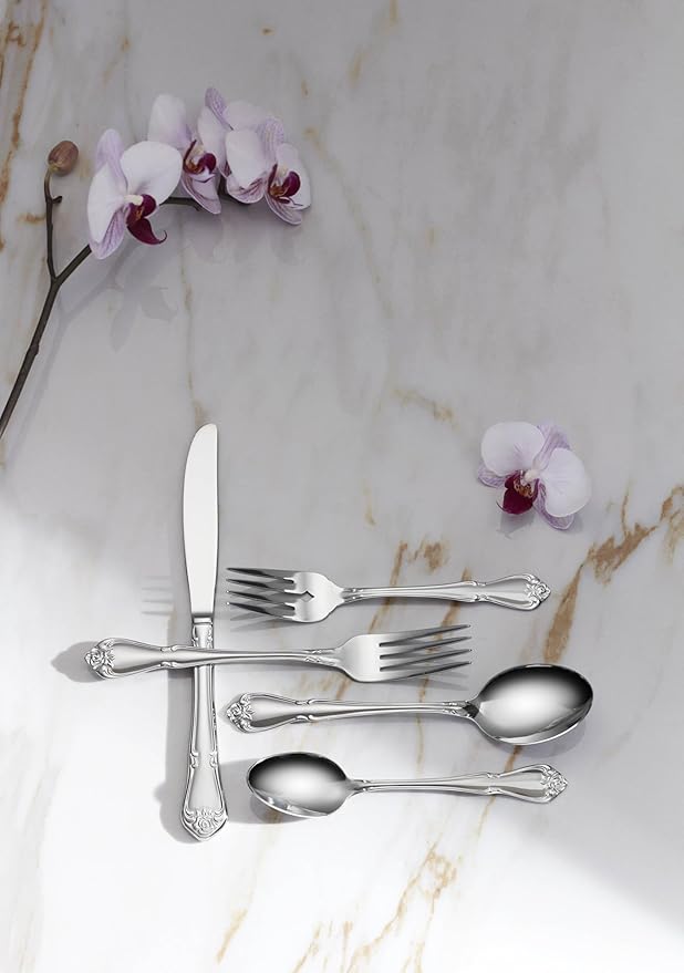 Oneida B552004C True Rose Everyday Flatware Dinner Spoons, Set Of 4, 6.75" L x 1.6" W