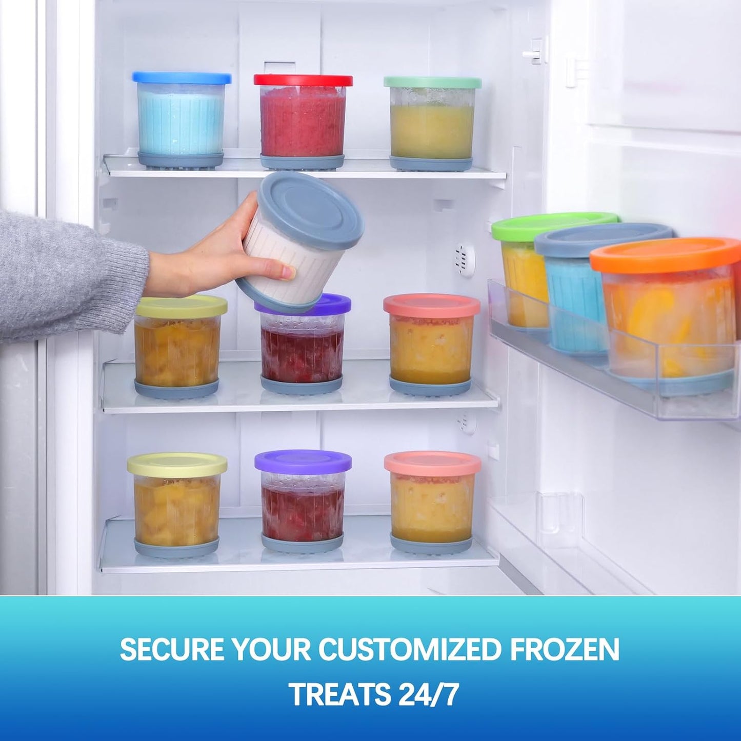 for Ninja Creami Containers, Compatible with NC299AMZ & NC300s Series Creami Ice Cream Makers, 16OZ Creami and Lids 4 Pack, Extra Cups Replacement for Ninja Creamy Pints, Airtight Dishwasher Safe