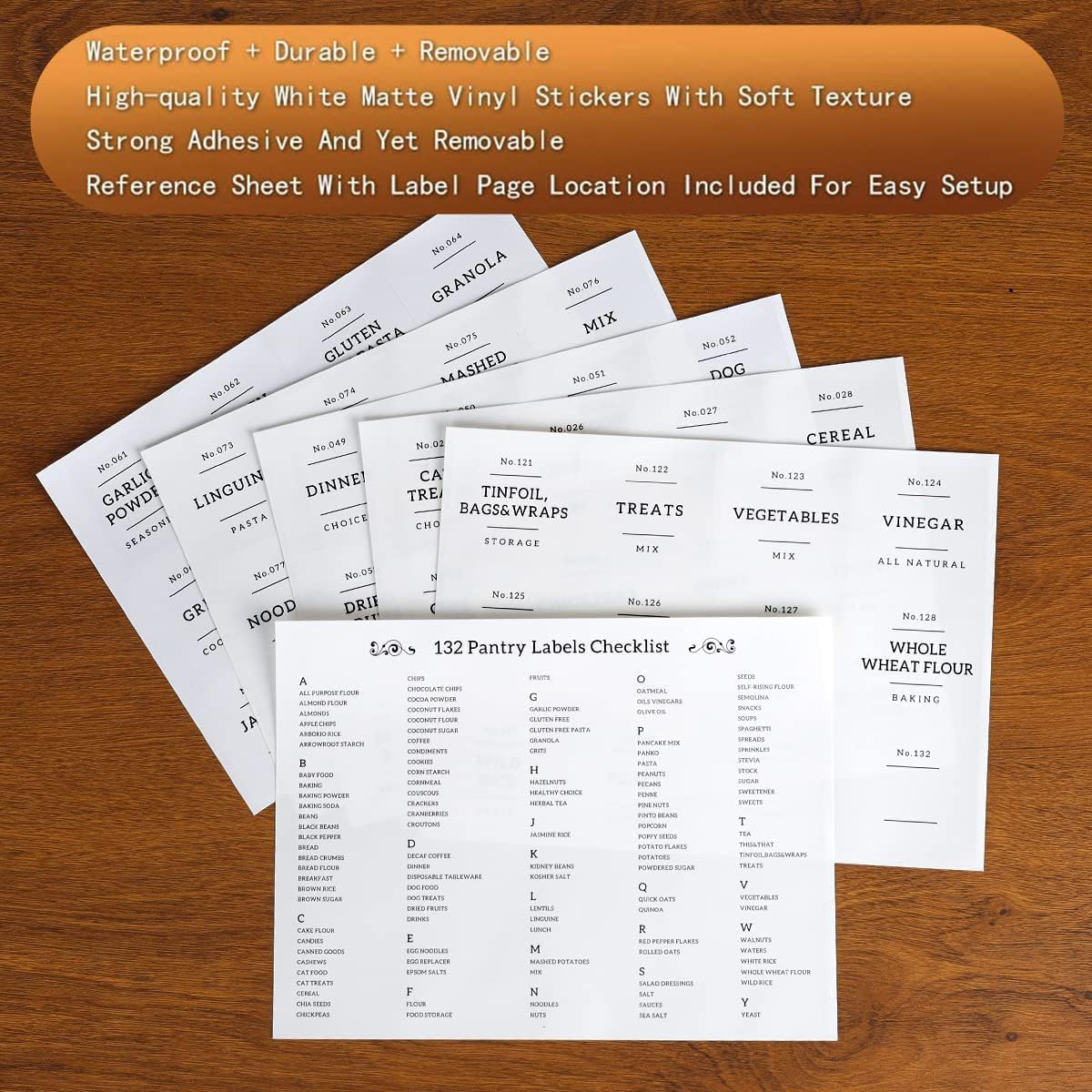 Set of 6 Glass Flour and Sugar jars with 132 Kitchen Pantry Labels - Thicken Large Glass Storage containers with Airtight Bamboo Lid - Rice Canisters for Salt Coffee(100OZ/54OZ/27OZ)