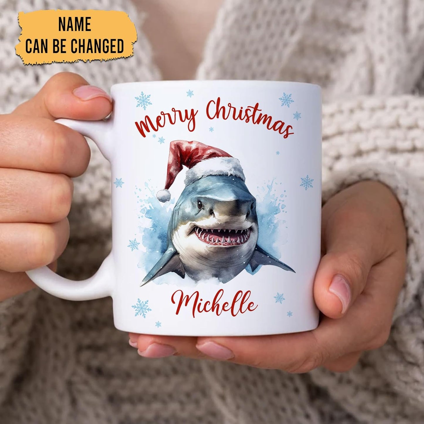 Hyturtle Personalized Gifts Shark Lover - Merry Christmas Customized Name Ceramic Coffee Mug Cup 11oz - Cute Sea Animal Lovers Gifts For Women, Girl kids Family On Birthday, Christmas