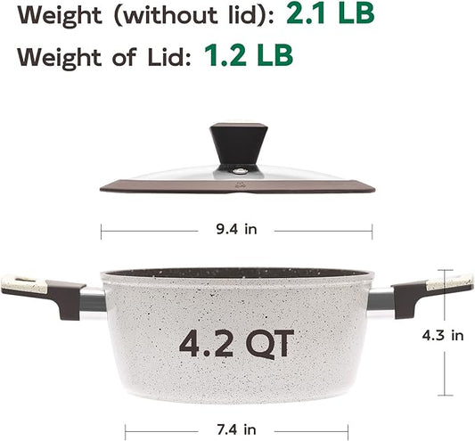 Nonstick Stock Pot with Lid, 4.2 QT Non-toxic Healthy Soup Pot with Stay-Cool Handles, Large Cooking Pot Casserole, PFOA PFAS PTFE Free for Pasta