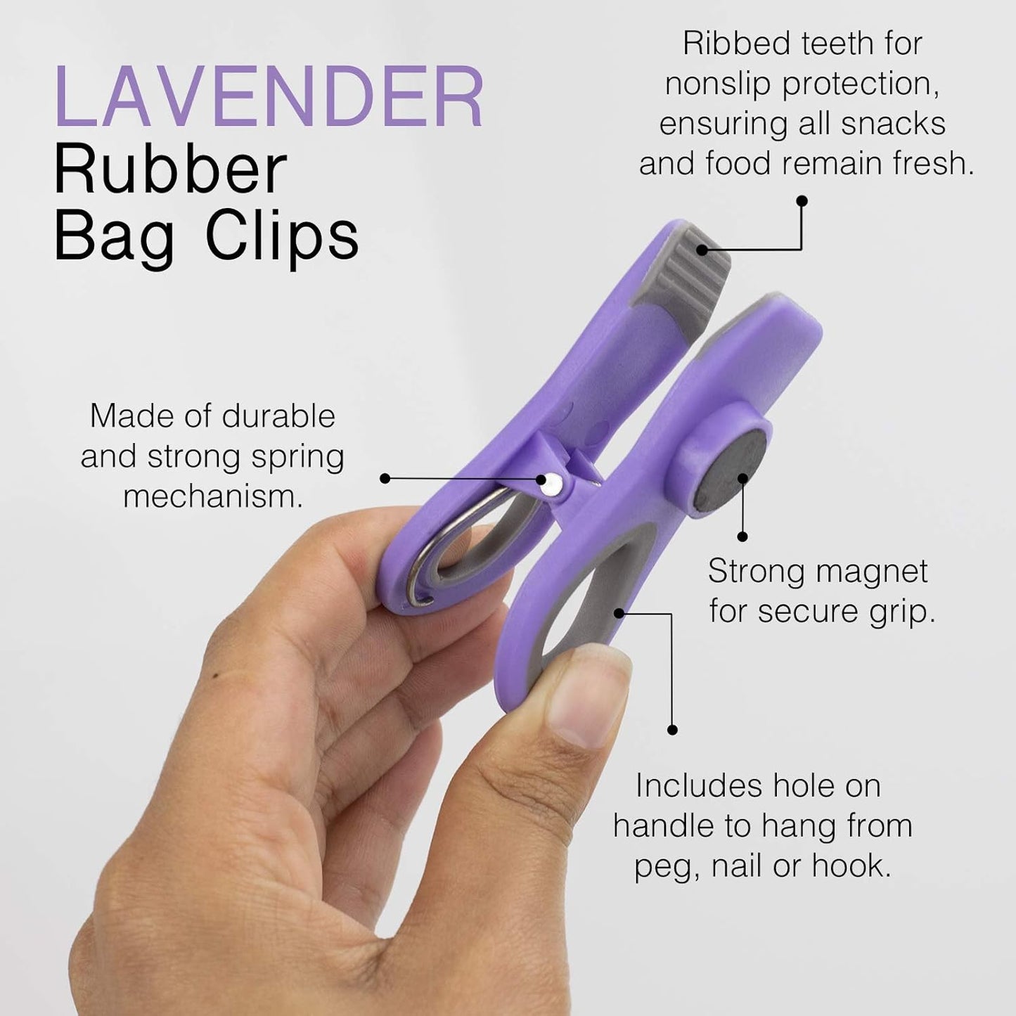 COOK WITH COLOR Magnet Bag Clips - Chip Clips, Food Storage with Airtight Seal Grip for Bread, Snack and Food Bags (Lavender, Pack of 20)