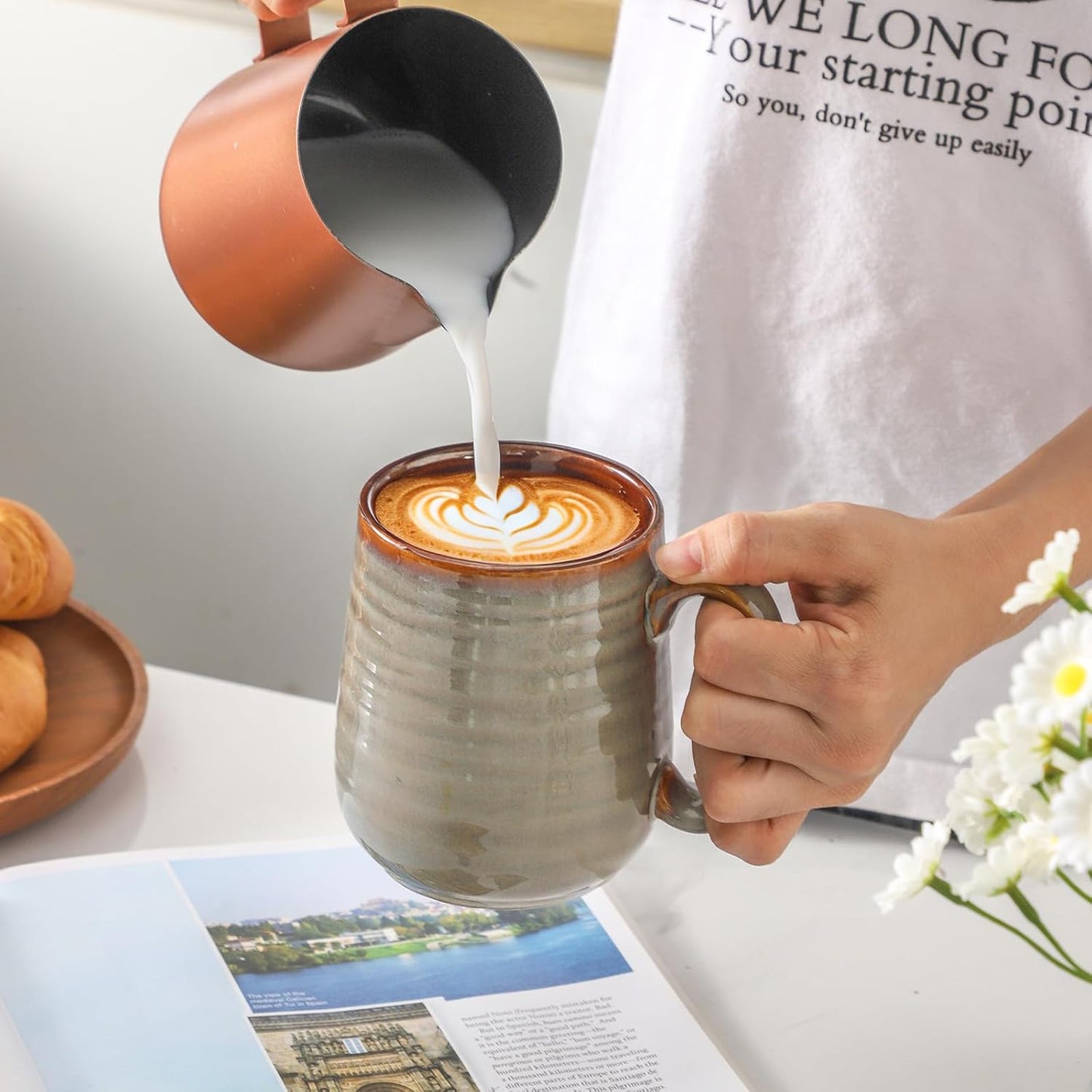 MEKY Ceramic Coffee Mugs Set of 6, 15oz Coffee Cups for Office and Home, Latte Mug Set for Birthday Thanksgiving Housewarming Gift, Dishwasher Microwave Safe, Brown