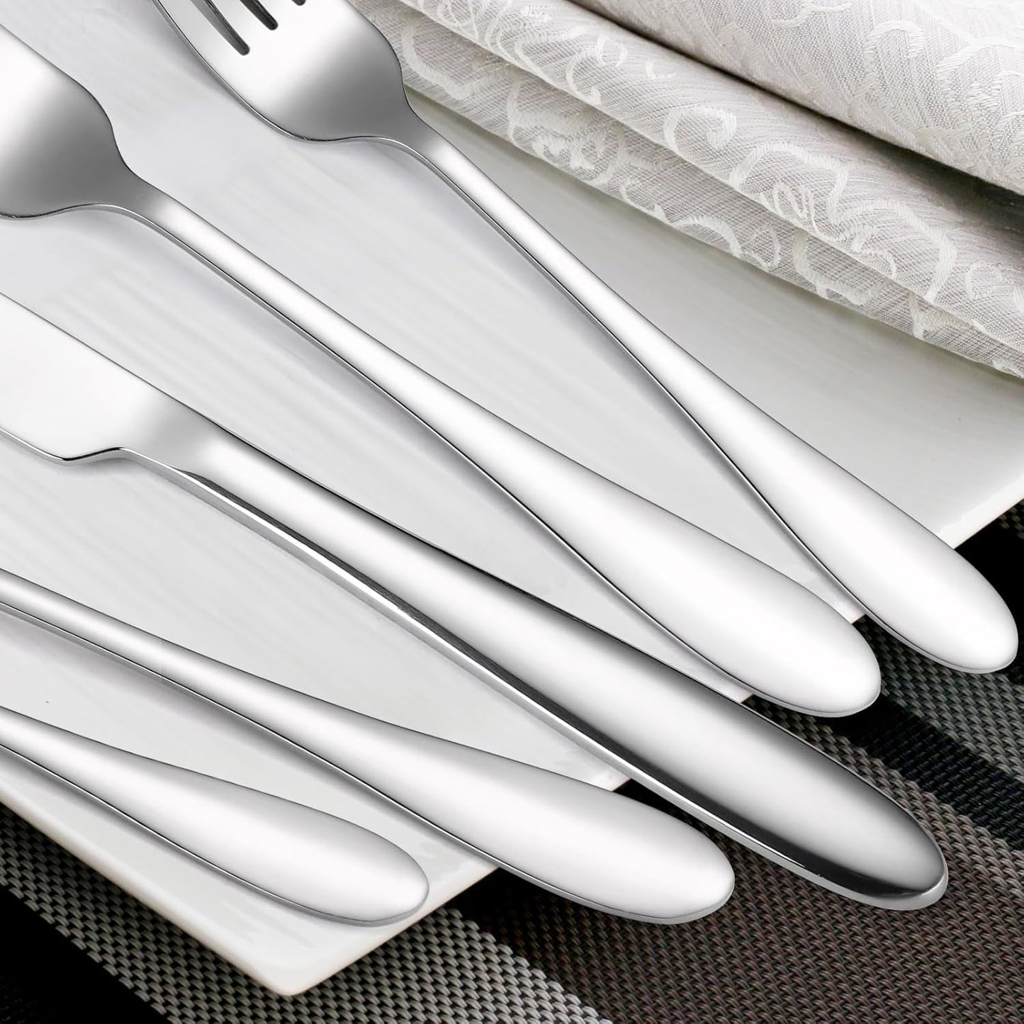 Modern Silverware Heavy Silver Flatware Stainless Steel 40 Pieces Forks Spoons Knives Set Service for 8 for Restaurant Parties and Everyday Utensils