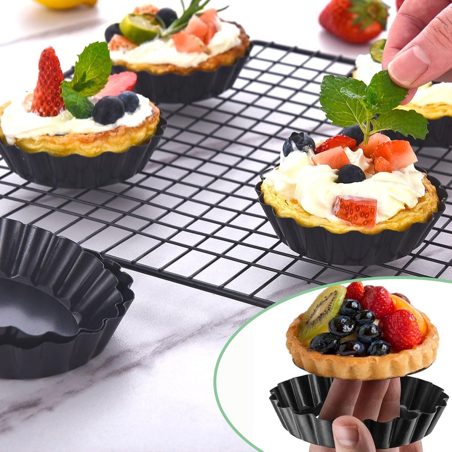 Mini Tart Pans 4 Inch with Removable Bottom, Nonstick Quiche Pan Fluted Edges Thickened Carbon Steel Pie Tart Pans for Baking tartlets, fruit tarts, mousse Cakes, tart shells – Set of 7