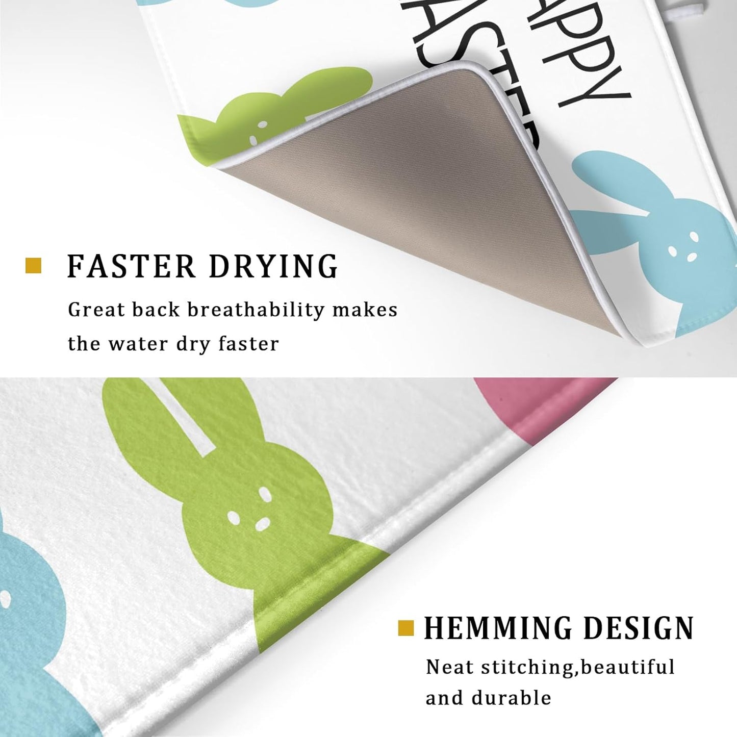 Spring Easter Dish Drying Mats for Kitchen Counter 18×24 Inch Cute Bunny Rabbit Large Microfiber Drying Mat Kitchen Accessories Dish Rack Mat Drainer Pad Washable Absorbent