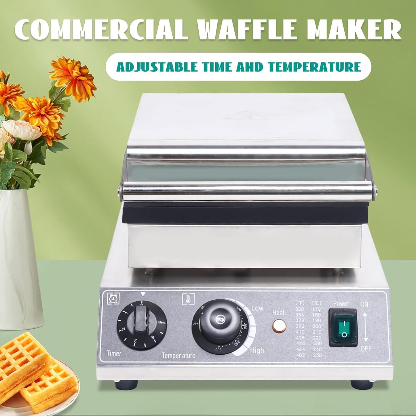 1500W Commercial Waffle Maker 6Pcs Rectangle Waffle Maker Machine Double Sided Nonstick Electric Waffle Iron Waffle Baking Machine for Snack Bar, Restaurant, Bakery, Home
