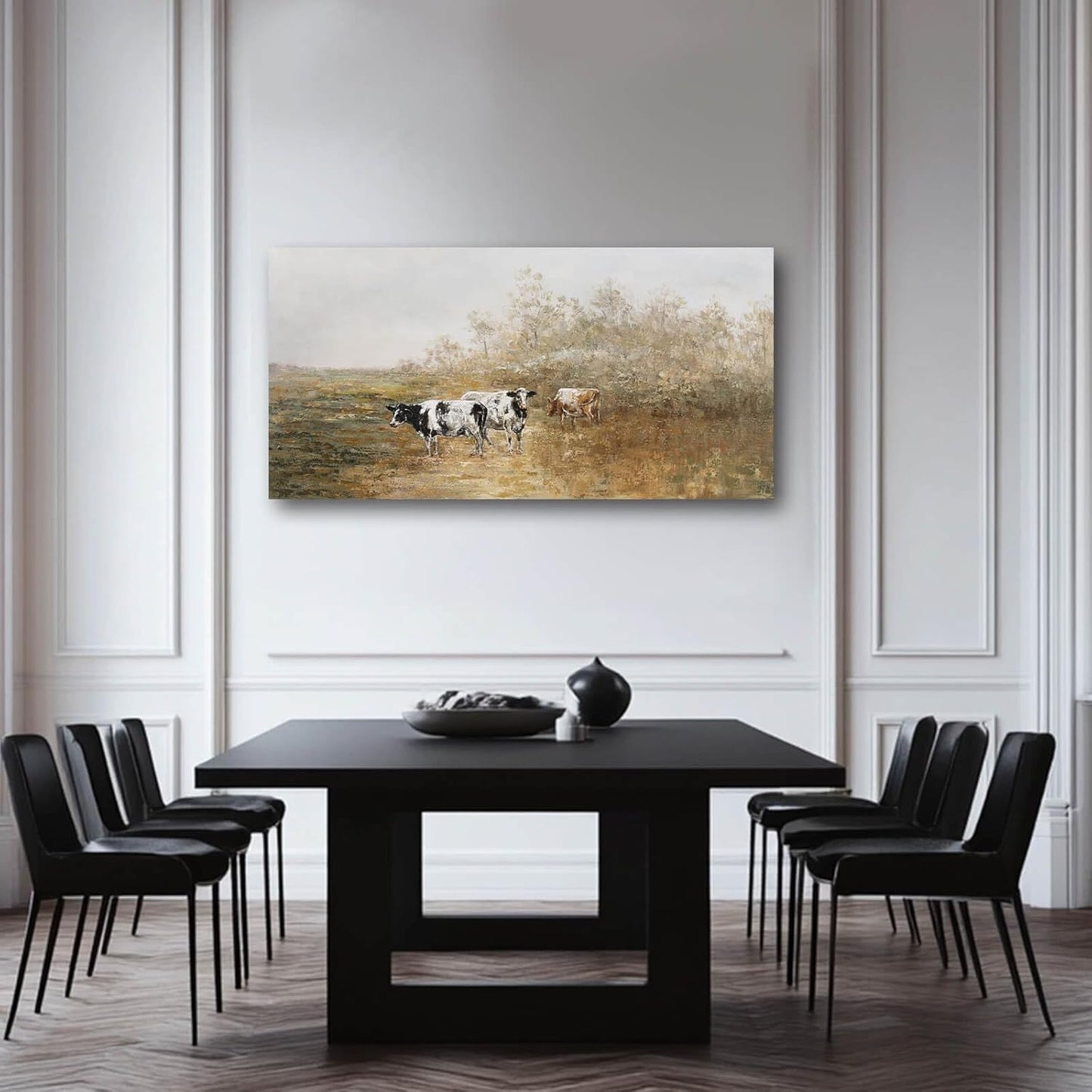 Farmhouse Cute Cattle Wall Art Framed Wall Decor Animal Theme Artwork Cow Picture for Home Office Bedroom Living Room Decoration 24x48 Inch