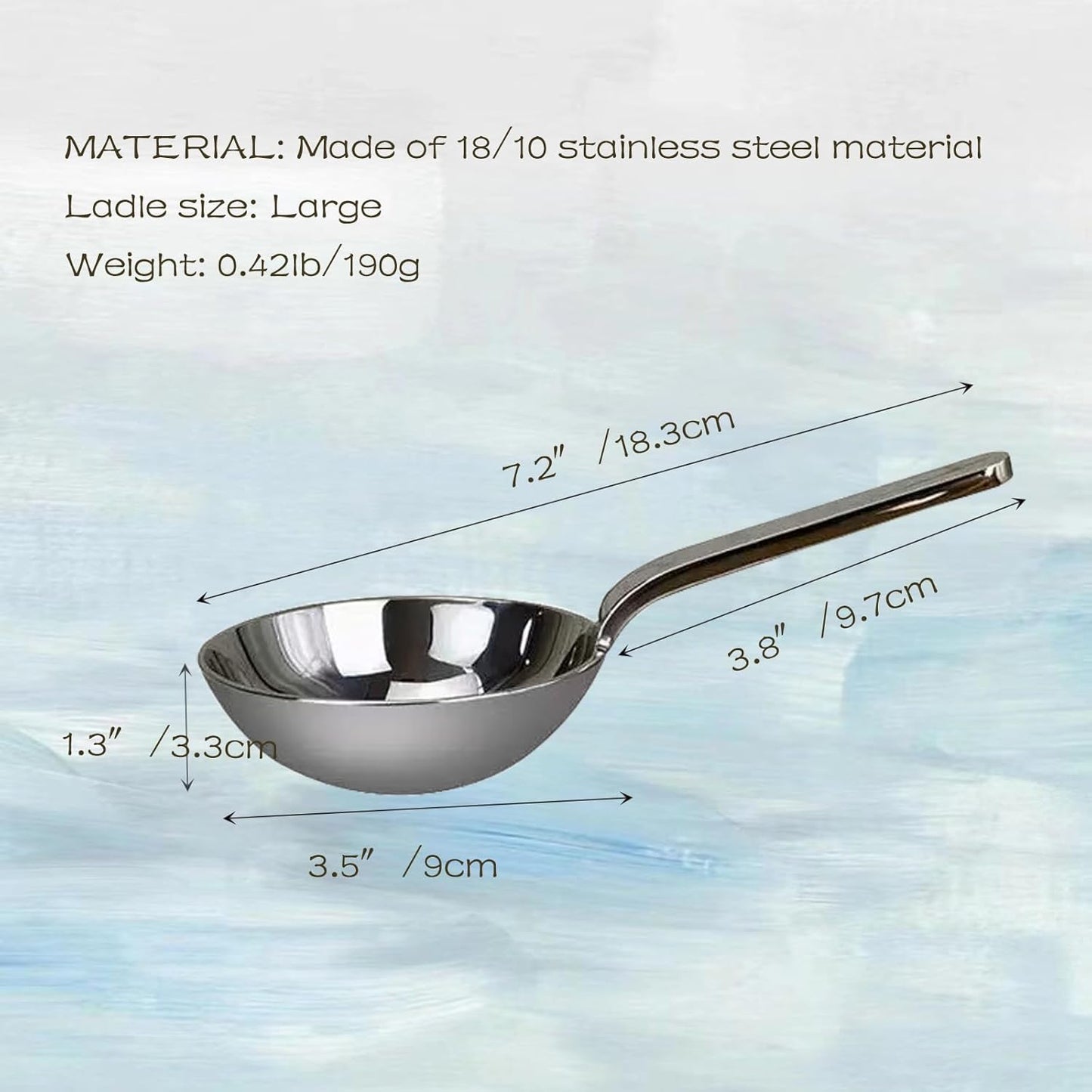 Heavy-Duty Ladle (Short Handle) Big Spoon 18/10 Stainless Steel Ladle for Serving, 7.1 inch, 1Pack (Silver)