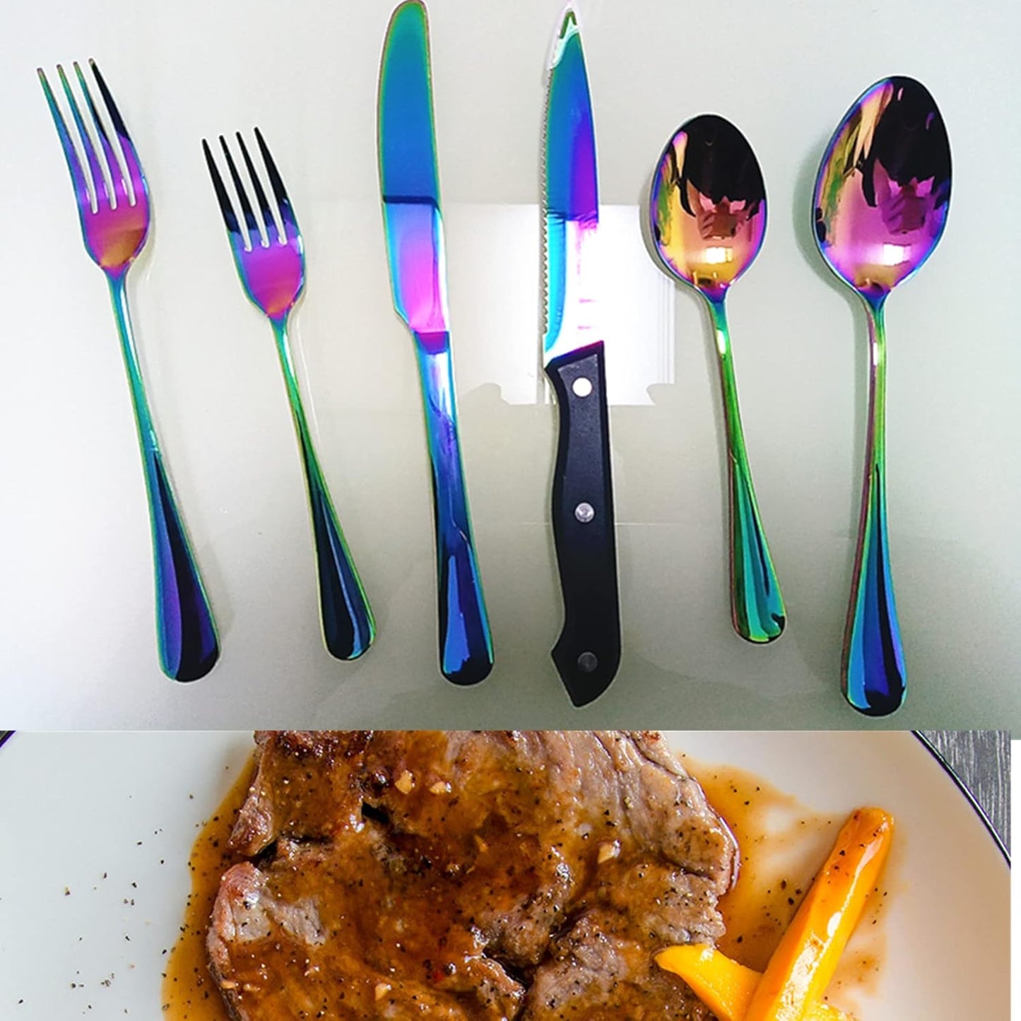 Rainbow Silverware Set For 4 Cutlery Stainless Steel Flatware 24 Piece Colorful Knives Fork Spoon Dishwasher Safe Eating Utensils For Festival Parties Restaurant