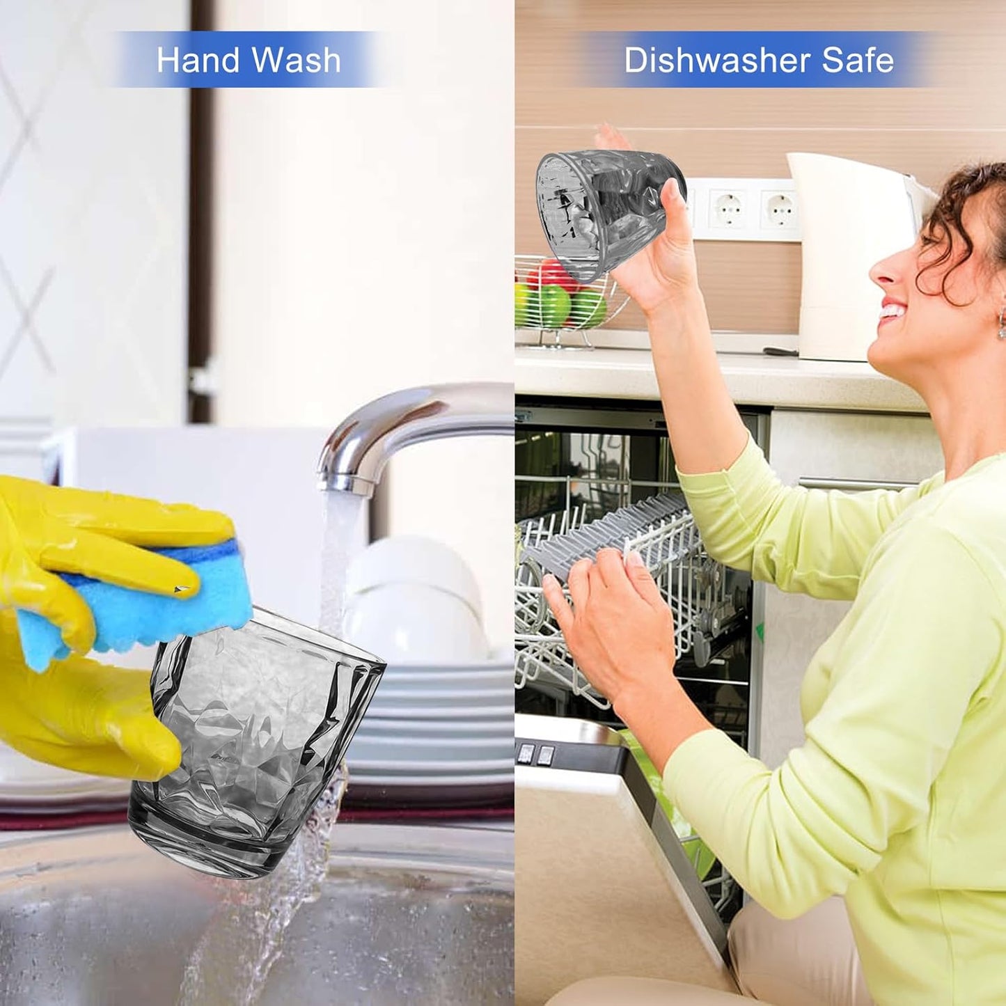 Plastic Glassware Tumbler Dishwasher Safe, Set of 4 Unbreakable Drinking Glasses, 10.5oz Reusable Acrylic Cups for Everyday Use (Black)