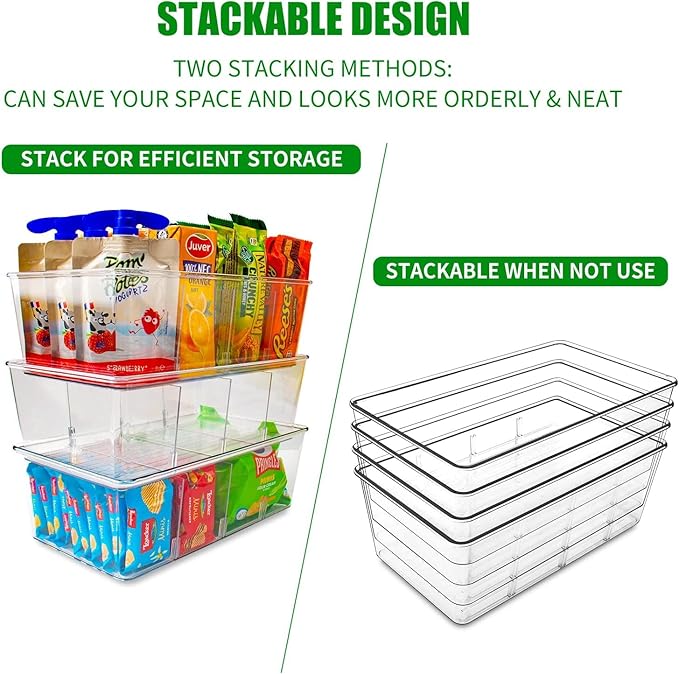 5 Pack Pantry Organizers and Storage,4 compartment Snack Containers for Kitchen,Fridge,Refrigerator Organization and Storage,Clear Plastic Bins for Spice,Tea bag,Seasoning organizer