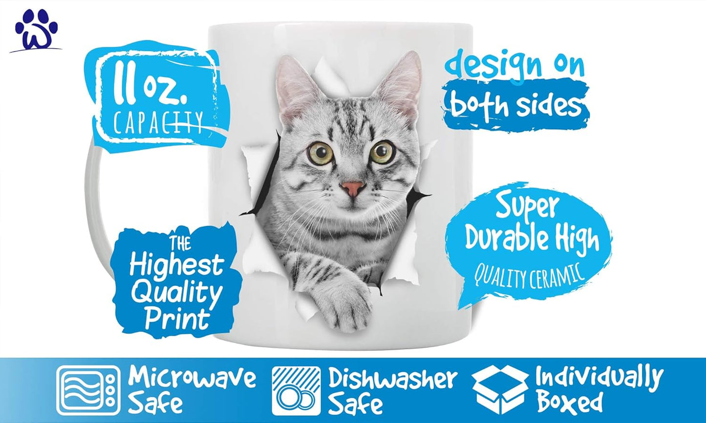Winston & Bear Cute Grey Kitty Cat Mug - Funny Gray Tabby Ceramic Coffee Mug Gift for Dog Lovers Mom and Dad - Perfect Birthday or Christmas, Father's or Mother's Day Gift (11oz)
