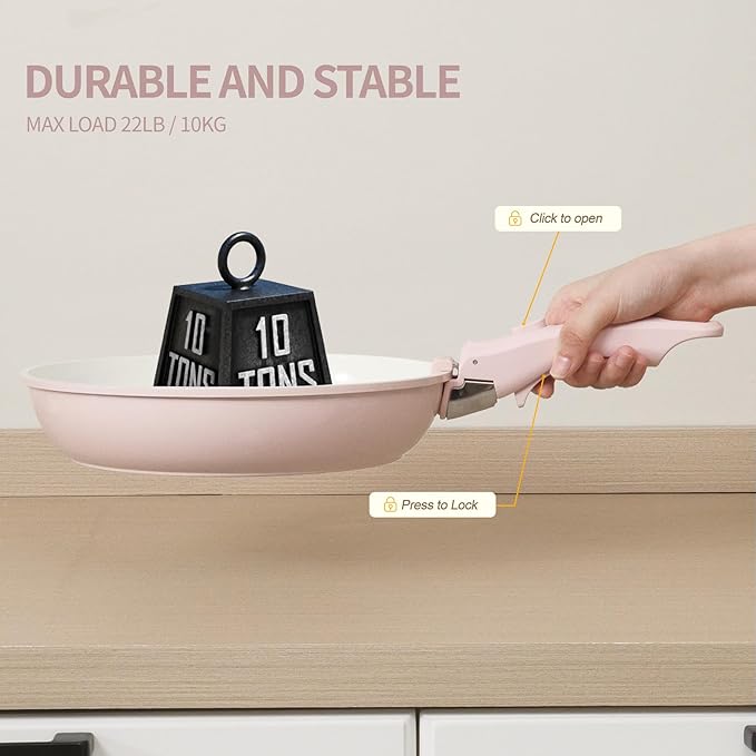 8PCS Ceramic Cookware,Nonstick Ceramic Pan, Removable Handle Pots and Pans Set, Stackable Pan Set, Nonstick Pots and Pans Set Non Stick pot(Pink)