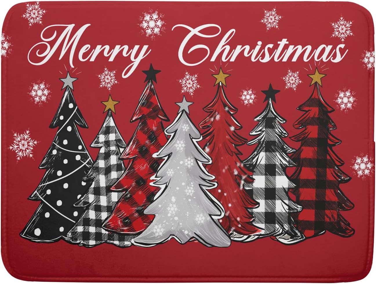 Merry Christmas Dish Drying Mats for Kitchen Counter 18x24 Inch Christmas Tree Snowflake Mat Xmas Buffalo Plaid Dish Rack Mat Reversible Absorbent Dishes Pad Kitchen Accessories for Counter tops
