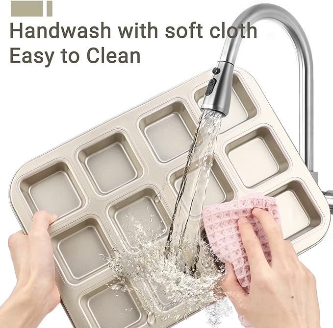 Beasea Brownie Pan with Dividers, 1 Set Gold All Edges Square Cupcake Brownie Pans 12 Cavity Mini Non Stick Baking Carbon Steel Bread Mold Small Edge 3x4 Individual Cutter Sheet Tray for Cake Oven