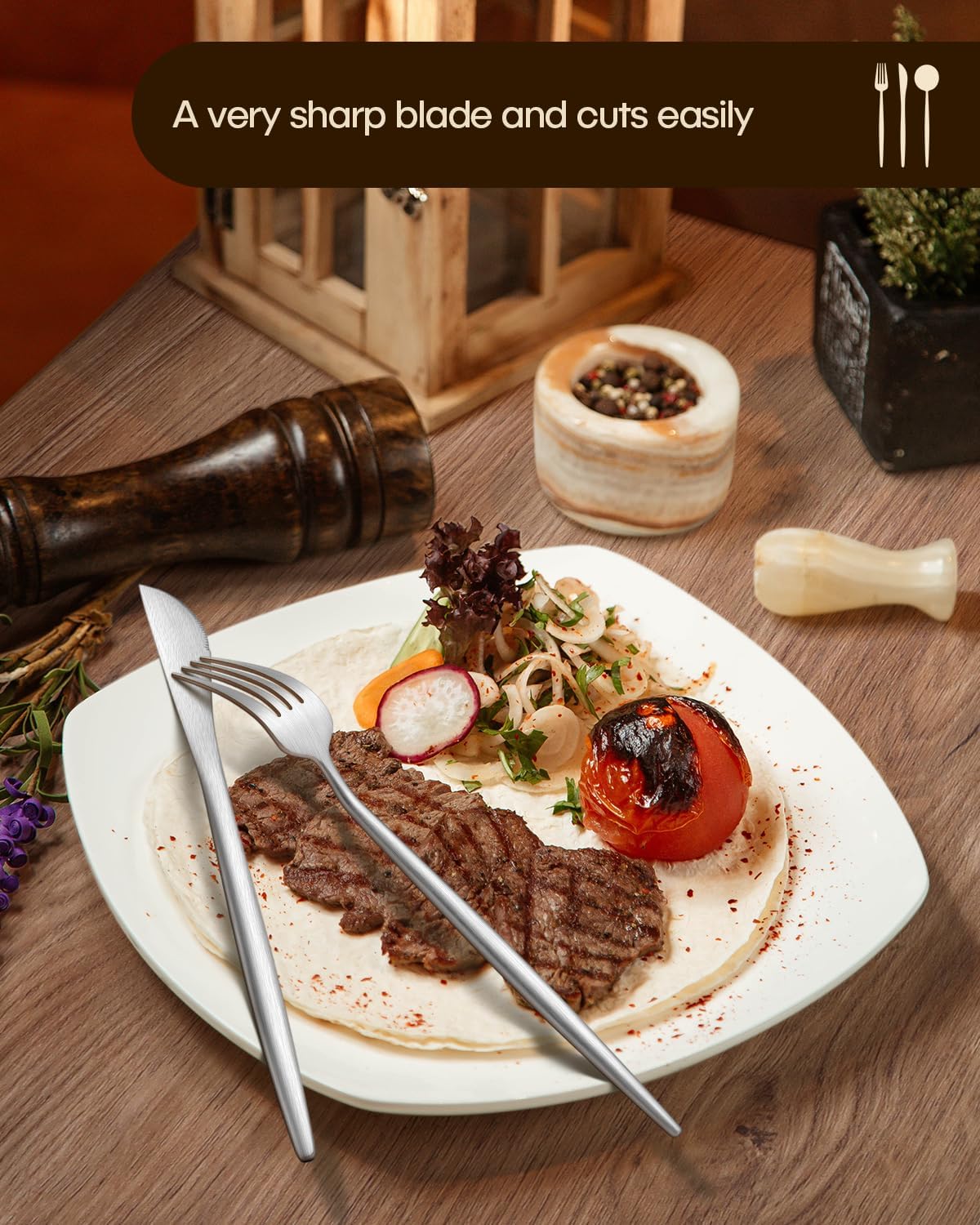 Stapava 40-Piece Matte Silverware Set, Stainless Steel Flatware Set for 8, Satin Finish Cutlery Include Forks Spoons and Knives Set for Home Restaurant Hotel, Dishwasher Safe Utensils