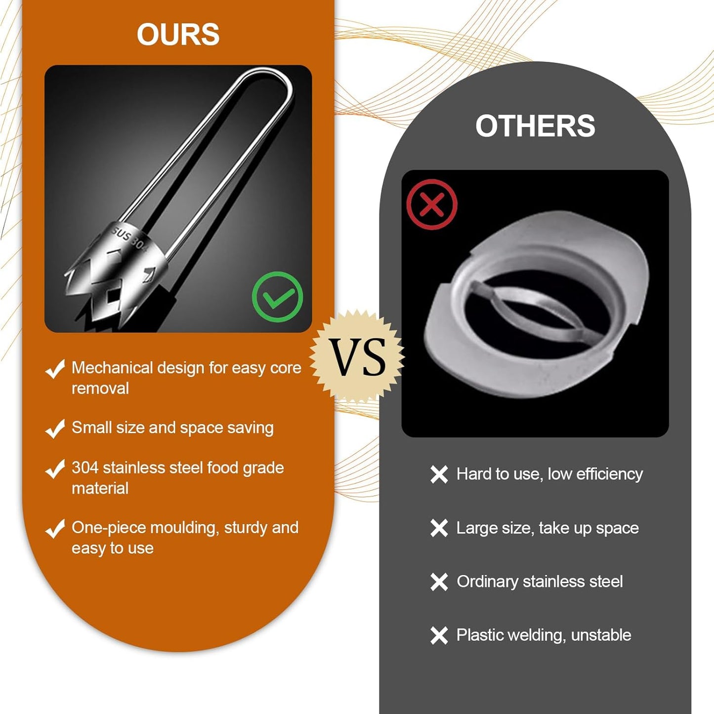 Red Bell Pepper Corer - Pepper, Pineapple, Pear, Apple Corer - 304 Stainless Steel, Rust Resistant, Designed for a Wide Range of Fruits and Vegetables - Easy to Clean