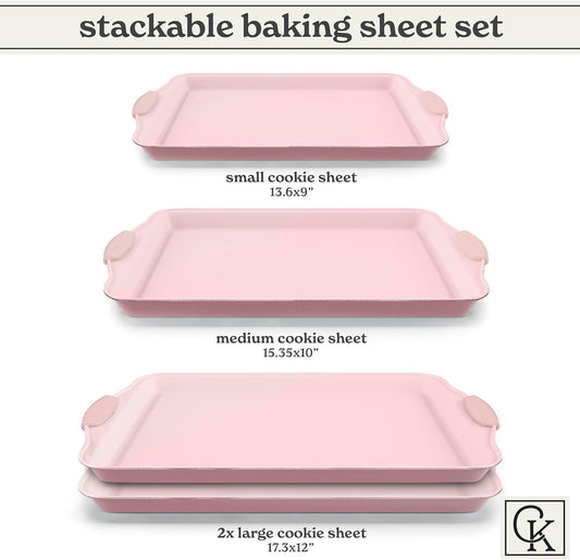 Country Kitchen Nonstick Stackable Bakeware Set - Heavy Duty, Durable, Easy Release Baking Set, Pink, 4 Pcs