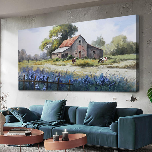 Ardemy Farmhouse Barn Canvas Wall Art for Living Room Extra Large Farm Cow Pictures Paintings Wall Decor Vintage Artwork Bedroom Dining Room Home Office, 58"x29"