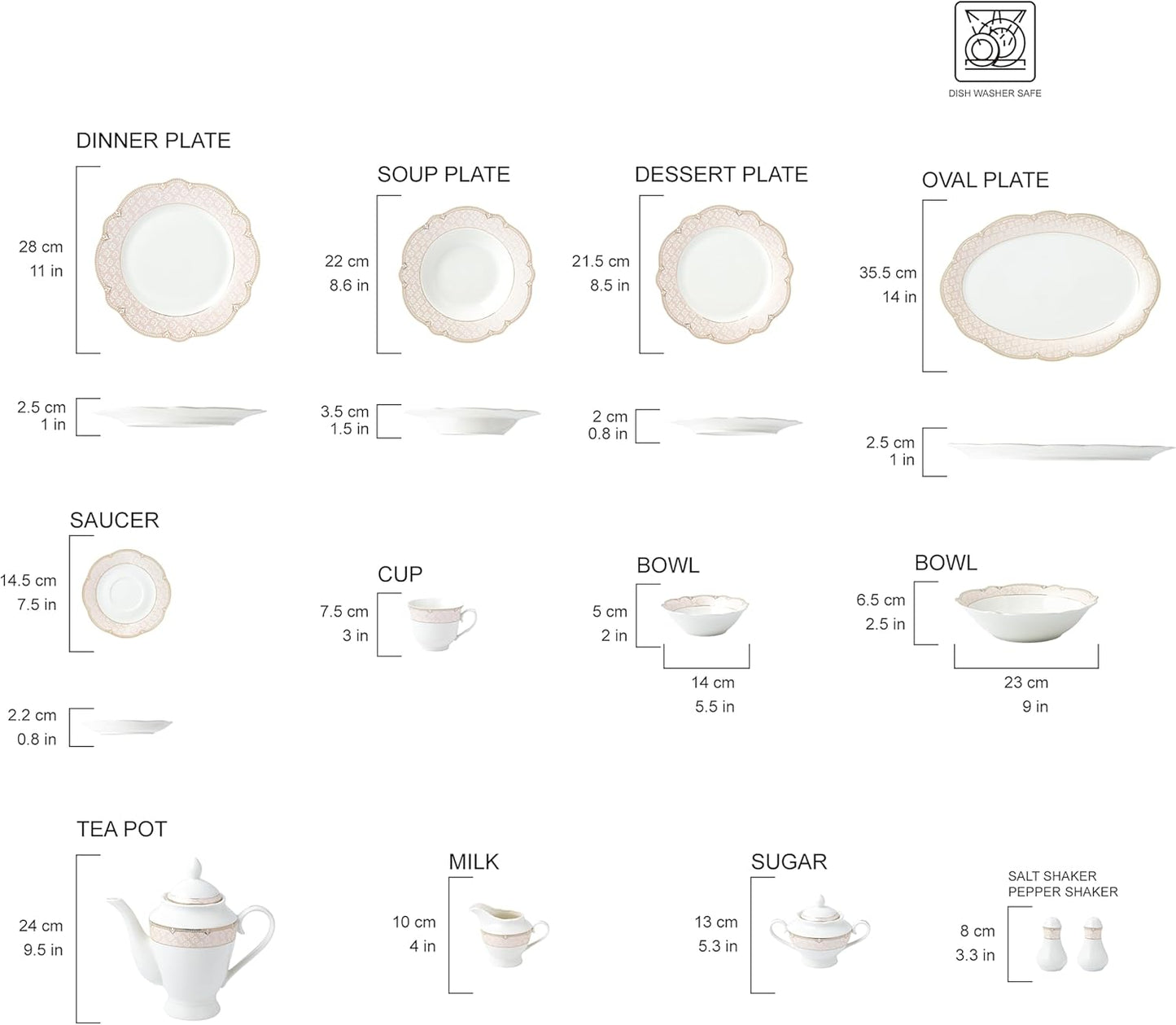 Joseph Sedgh Collection "Sandra" 57-Piece Bone China Dinnerware Set, Service for 8, Blush Pink and Gold