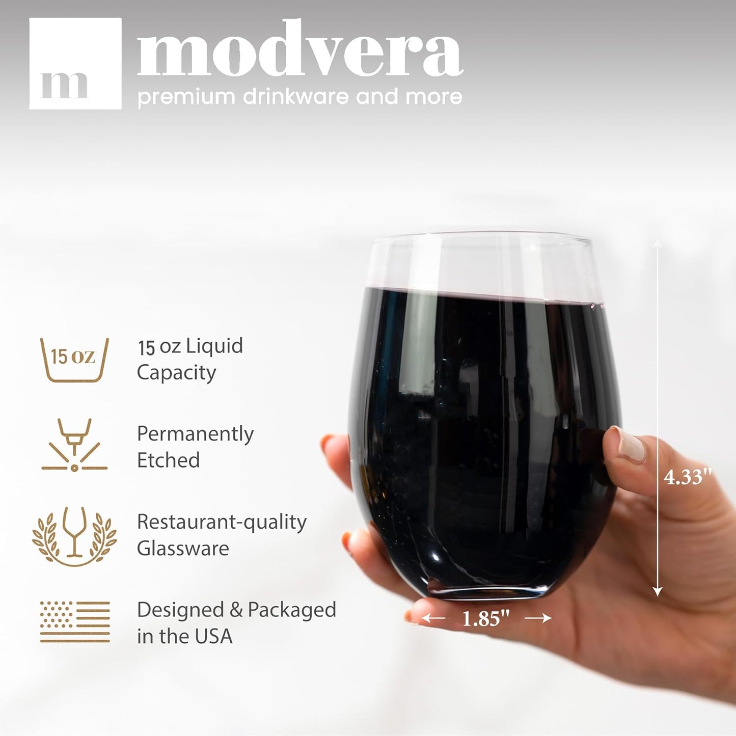 Stemless Wine Glass, Red & White 15oz Stemless Wine Glass Set of 4, Drink Glasses with Durable Chip Resistant Rim, Large Wine Glasses for Enhanced Aeration, Wine Accessories for Parties (15oz - 4Pack)