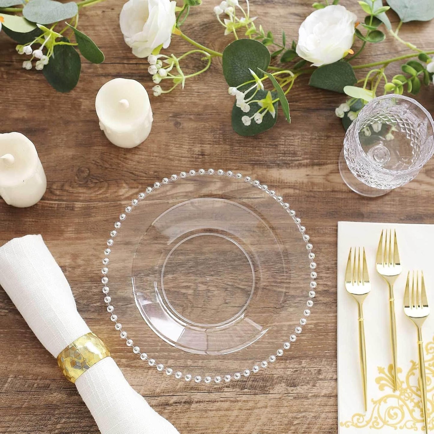 Efavormart 10 Pack Clear Plastic Soup Bowls with Silver Beaded Rim, Round Disposable Dessert Salad Bowls - 12oz