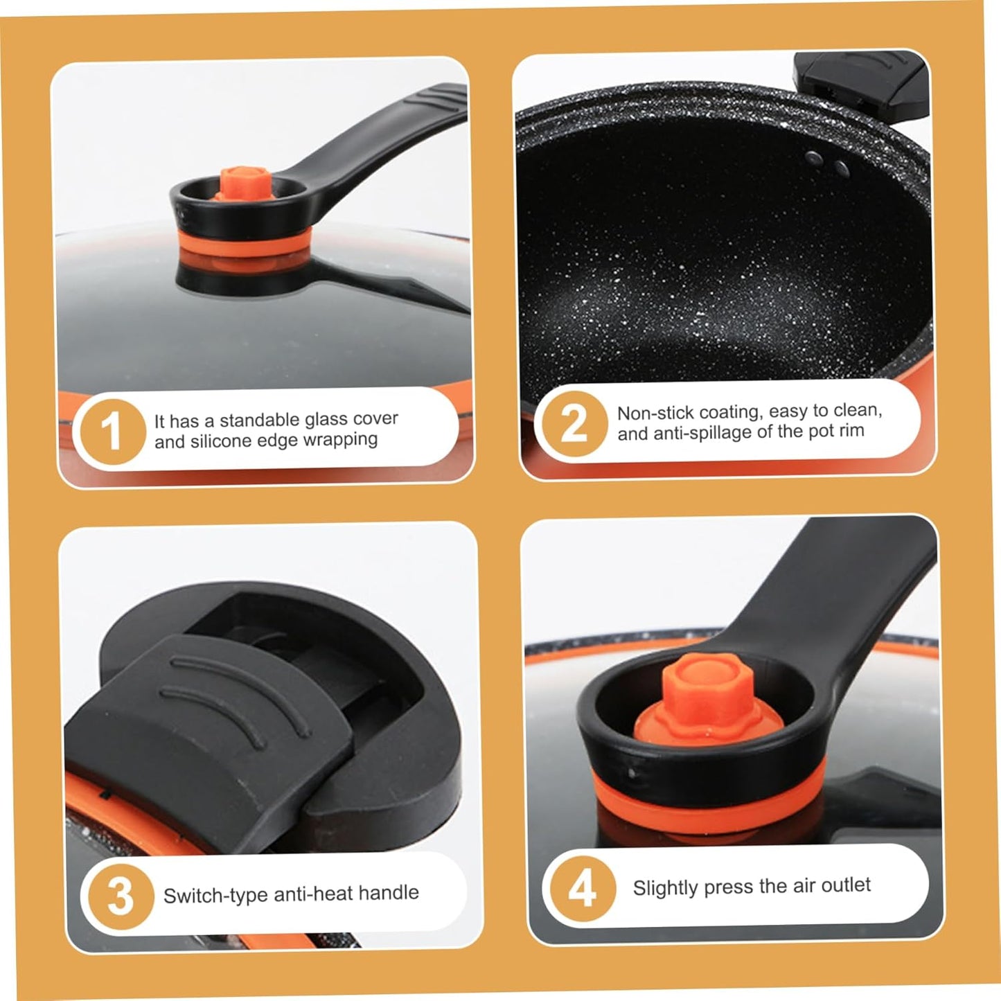 Micro Pressure Pot, 11inch Fast Heating Mini Pressure Cooker with Lock Handle, Non-stick Micro Stockpot for Gas, Induction (Orange)