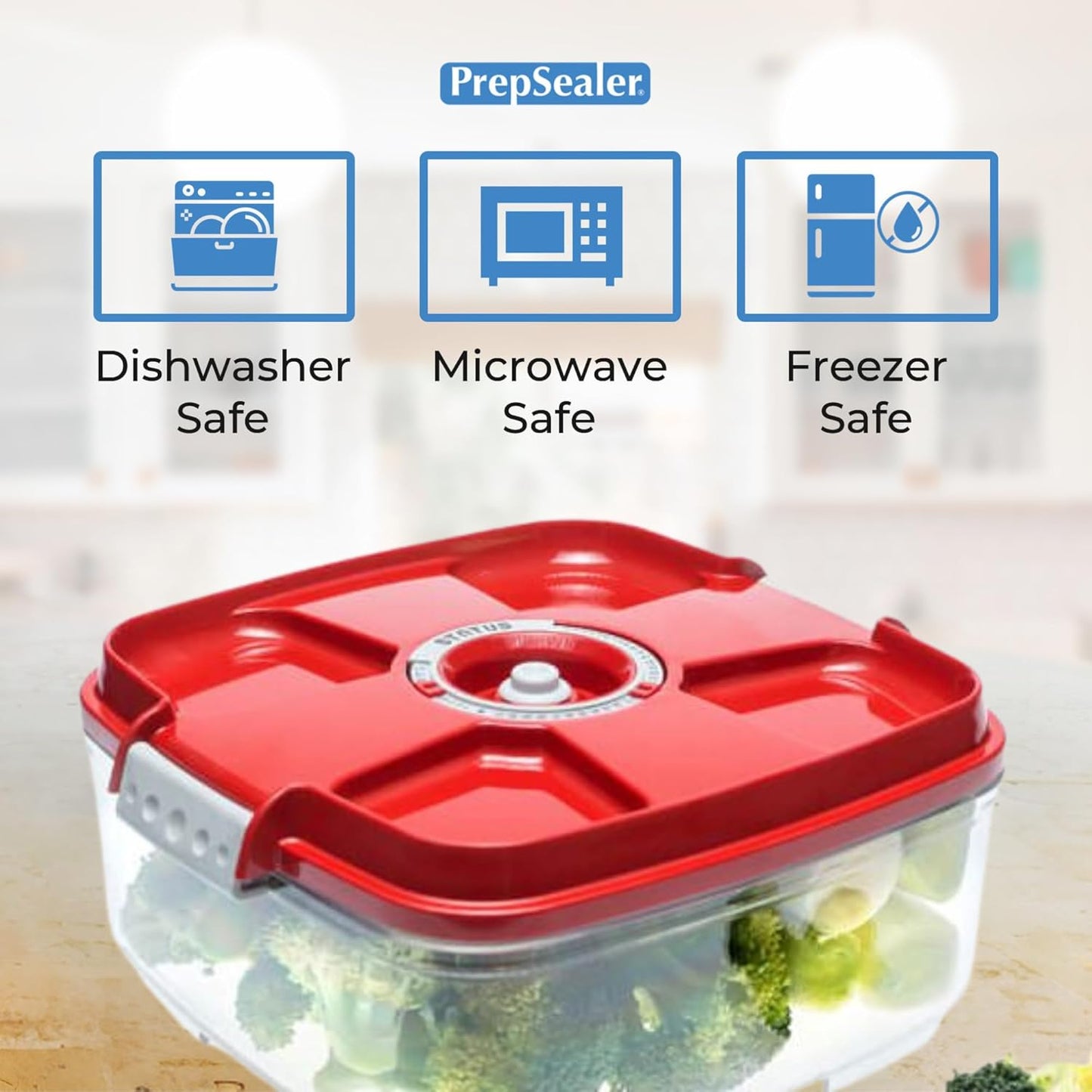 PrepSealer Marinating Vacuum System Container-Makes Food Tastier, Juicier, Healthier and More Tender (2 Liter, Square Shape, Tritan Material, Red Color, Manual Hand Pump Included)