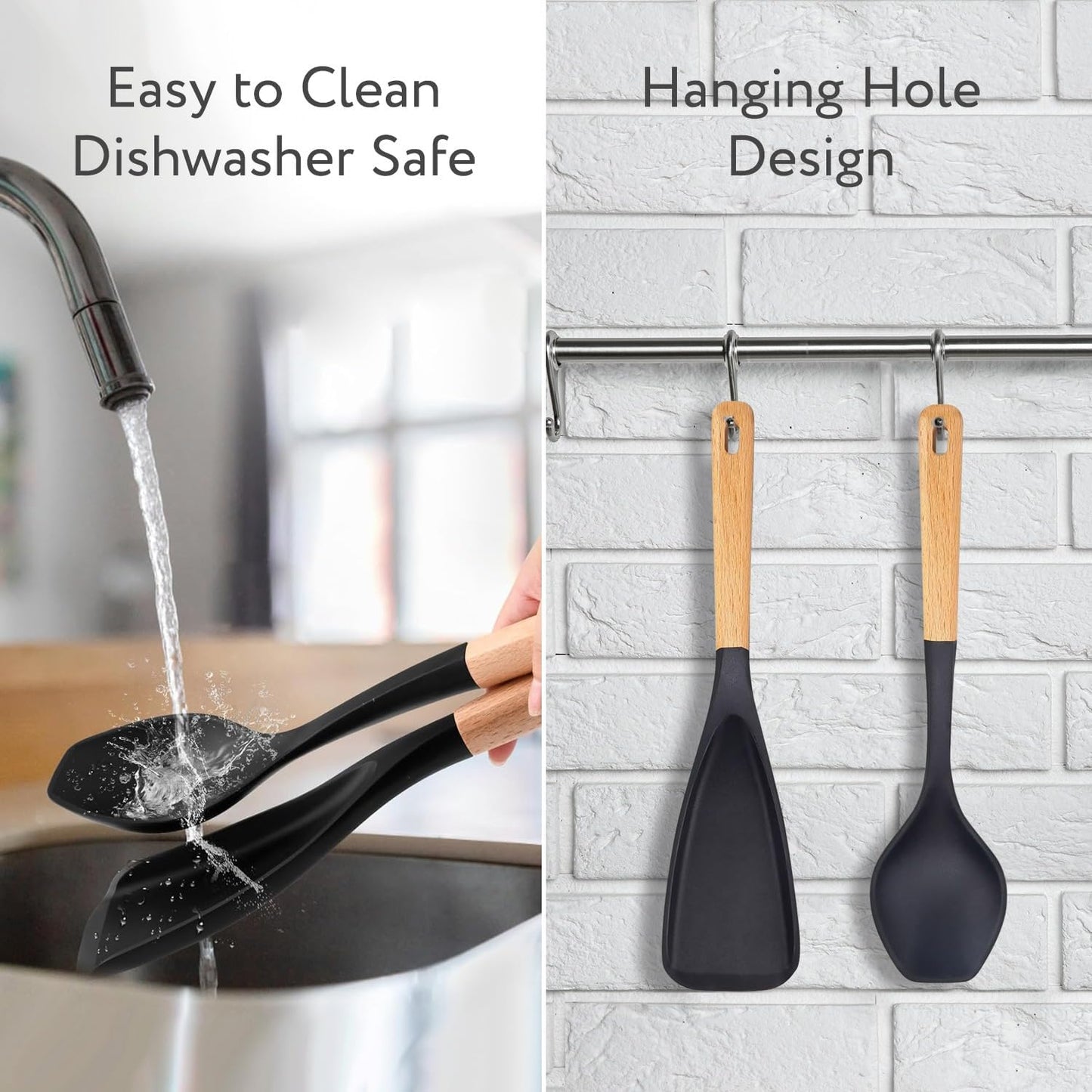 Spatula Spoon 2-Pack, Silicone Cooking Spoon for Nonstick Cookwares, Multifunction Kitchen Utensils for Cooking, Serving, Mixing, Scoop, Scrape and More