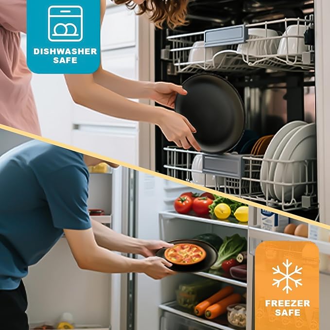 24pcs Dinnerware Sets,Plastic Plates and Bowls Sets,Dishes Set for 8,Unbreakable Modern Dish Sets,Reusable Dinning Set,Dishware Sets for Kitchen,Party or Picnic, Dishwasher Safe,Black,BPA free