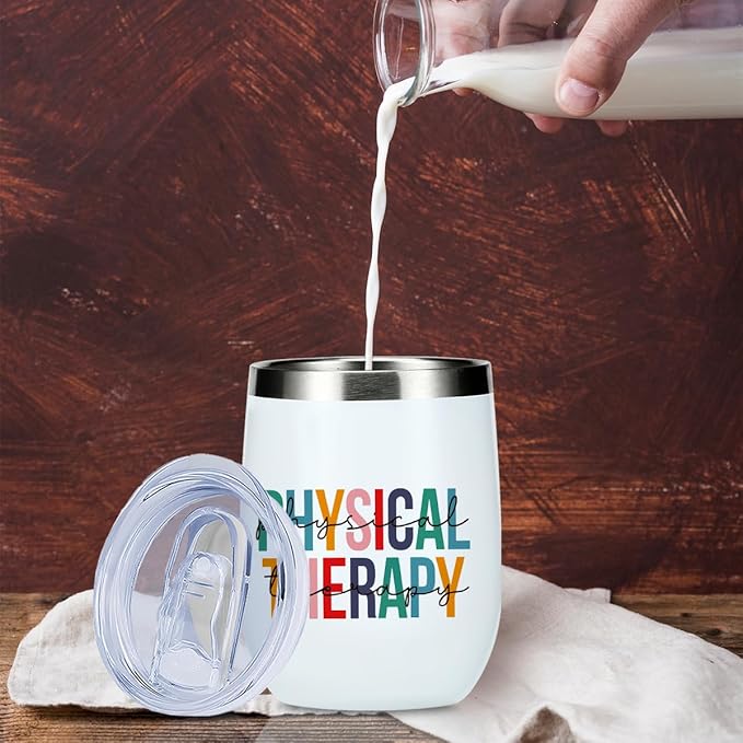 Funny Physical Therapy Physical Therapist Gifts Wine Tumbler Occupational Therapy Gifts for Women Men Doctor Coworker Physiotherapist Assistant Birthday Christmas Insulated Wine Glasses 12 oz Tumbler