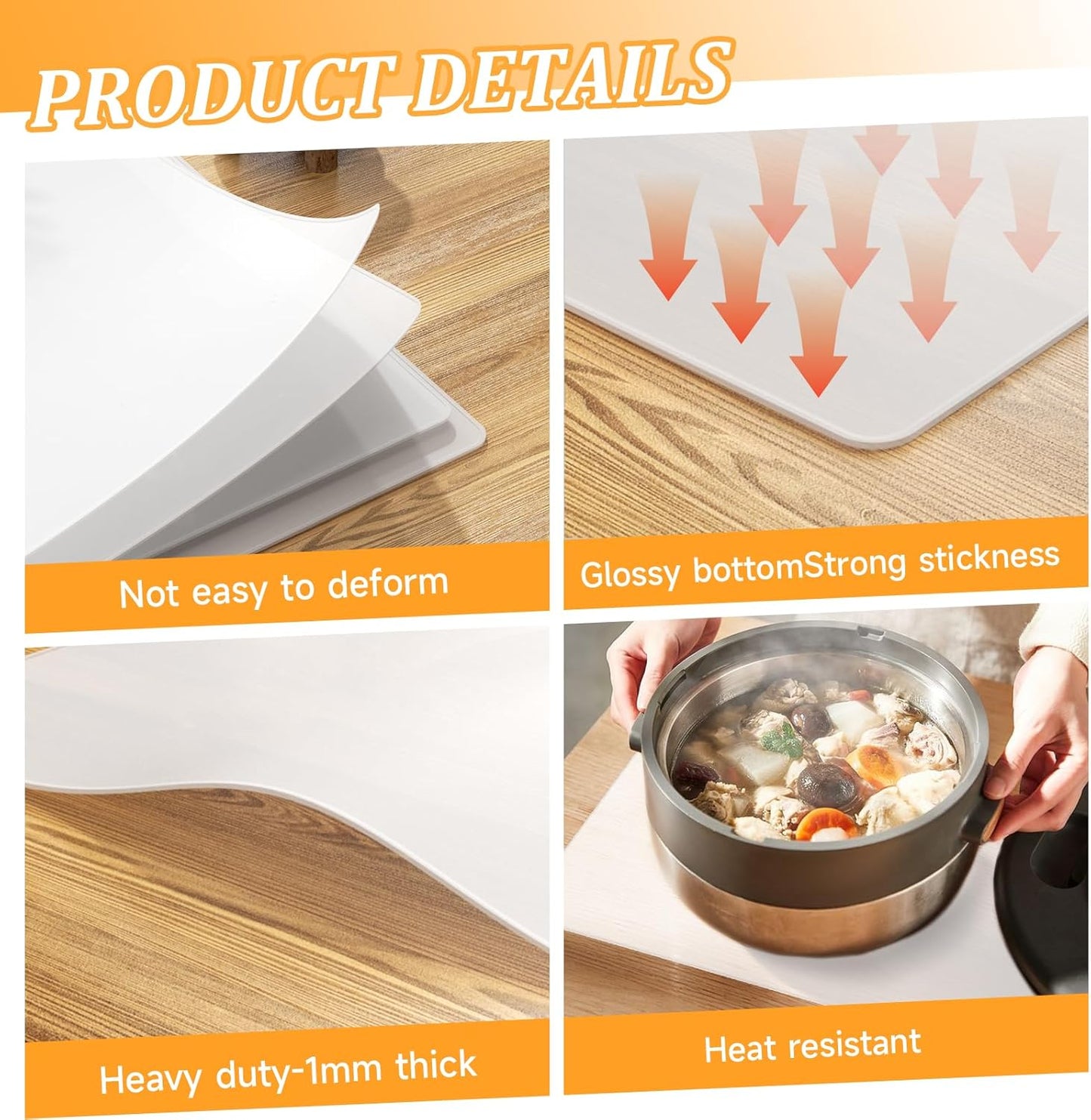 Silicone Placemats for Toddlers Baby,Food-Grade,Non-Slip,Dining,Heat Resistant Silicone Mat,Small Baking Mat,Kitchen Counter Mat,Dishwasher Safe (15.7x11.8inch-4pack, Translucent)