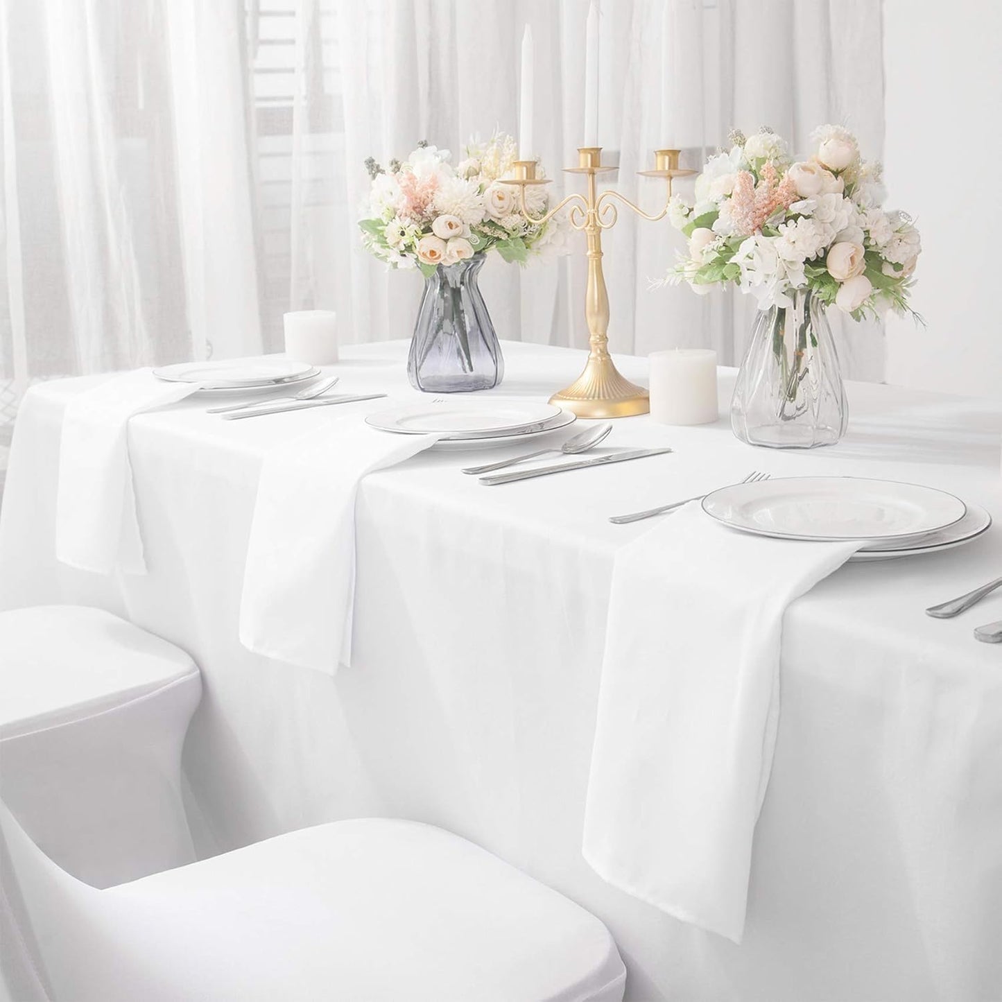 Bailarina Cloth Napkins Set of 120,17x17 inches Dinner Napkins Cloth Washable,Polyester Square Table Cloth Napkin Bulk with Hemmed Edges Ideal for Banquets, Parties and Weddings-White