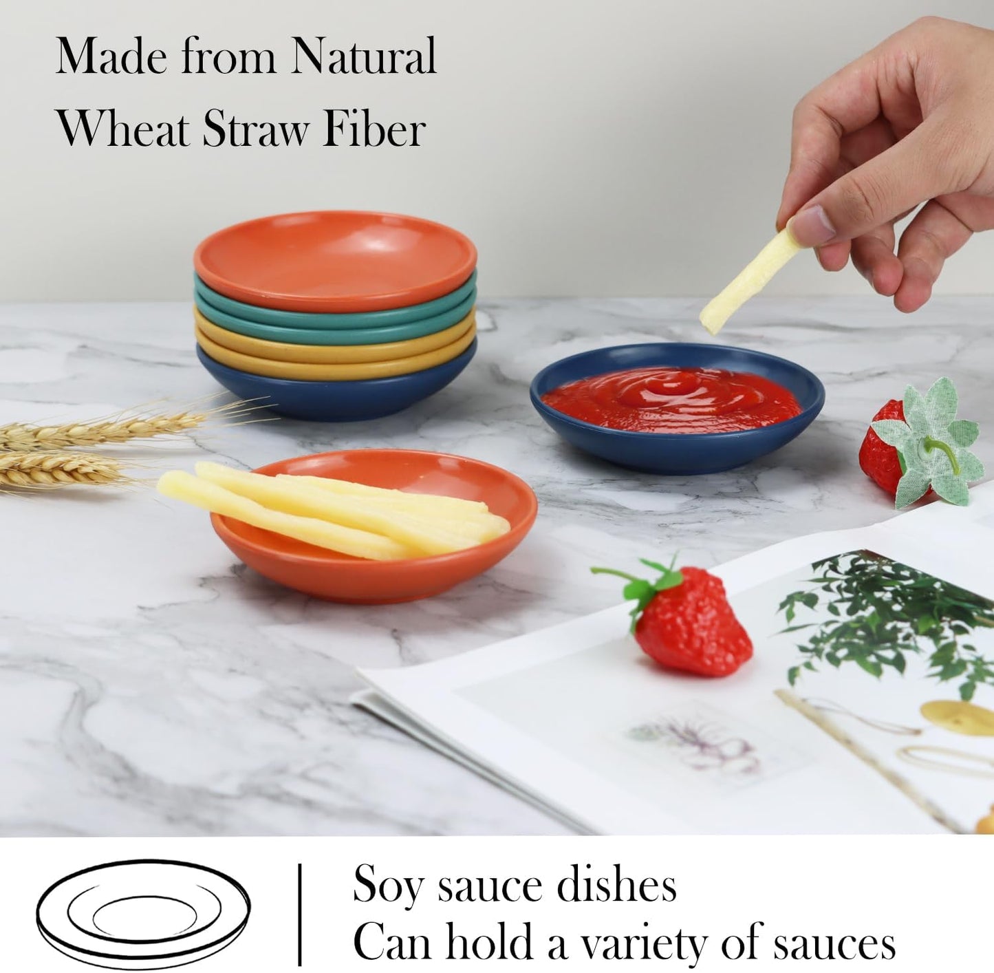 PYRMONT Wheat Straw Dipping Bowls, 2 OZ Soy Sauce Dish & Bowl, Small Dipping Sauce Bowls Set of 8, Mini Appetizer Plates for Side Dishes,Ketchup,BBQ, Party, Condiments Serving Bowl Set - Multi