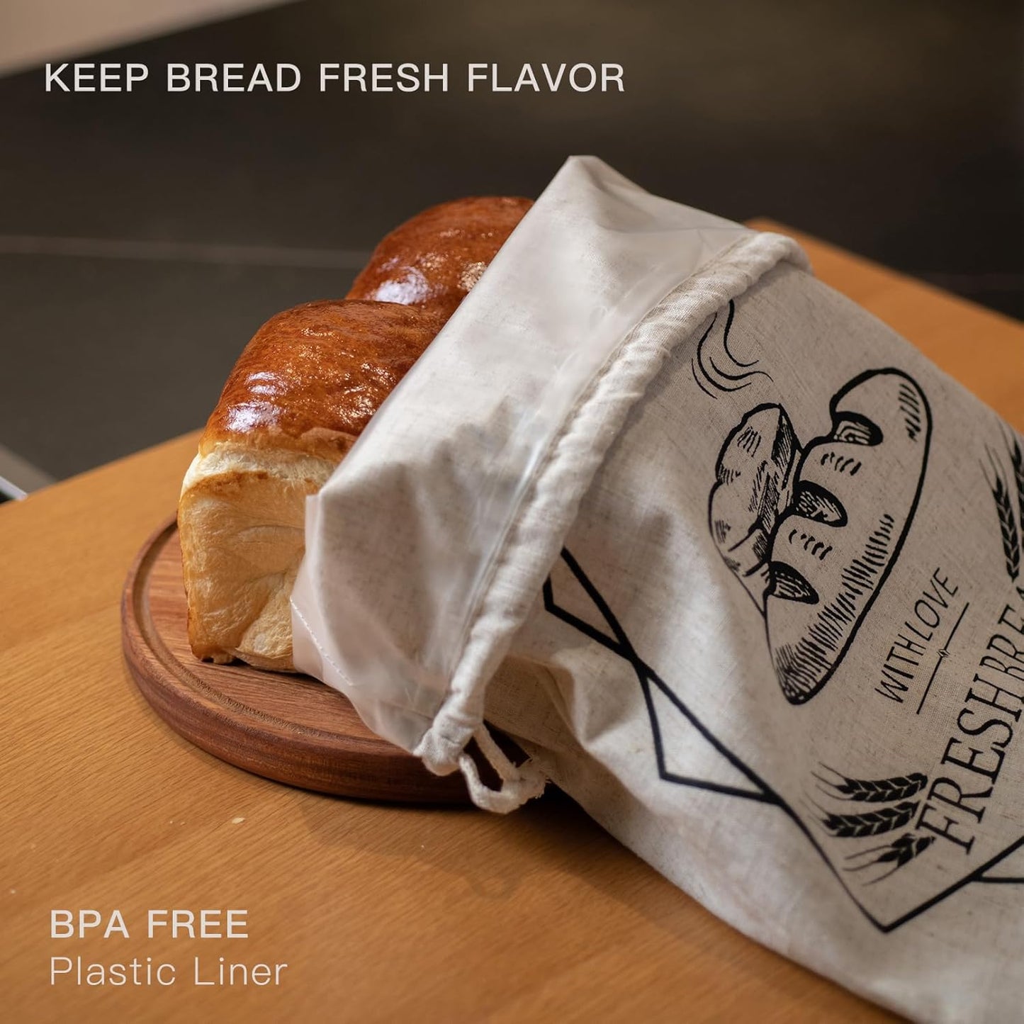 Bread Bags for Homemade Bread,2 Pack Large Sourdough cookies Bags,reusable Linen muffins bag,cloth loaves container for kitchen fresh loaf Storage,with Drawstring Lining Homemade food storage bags