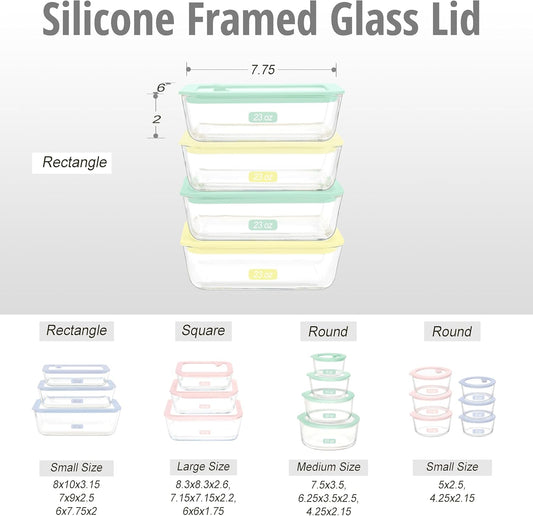 Urban Green Glass Food Container Set with Glass Lid, 4 Pack, Food Storage Containers with Airtight Lid, LeakProof, 100% Plastic Free, Meal Prep Container Set