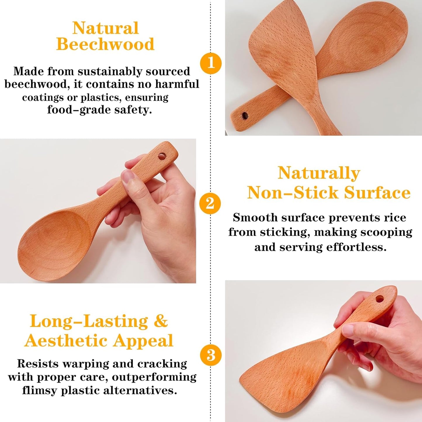 Wooden Rice Paddle Nonstick Rice Spoon Wooden Spatula for Cooking Sushi Rice Paddle for Rice Potato, 8.9" x 2.9"