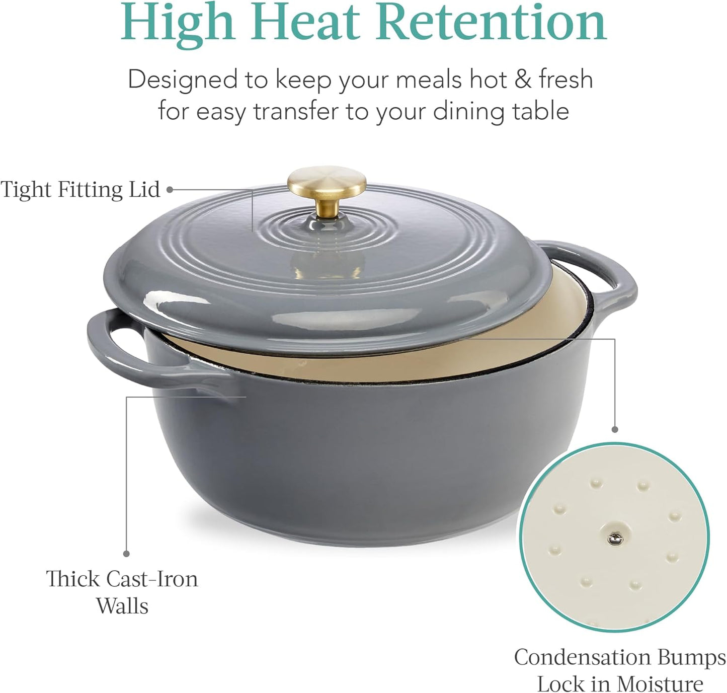 Best Choice Products 7.5 Quart Enamel Cast-Iron Round Dutch Oven, Family Style Heavy-Duty Pre-Seasoned Cookware for Home, Kitchen, Dining Room, Oven Safe w/Lid, Dual Handles - Graphite Gray