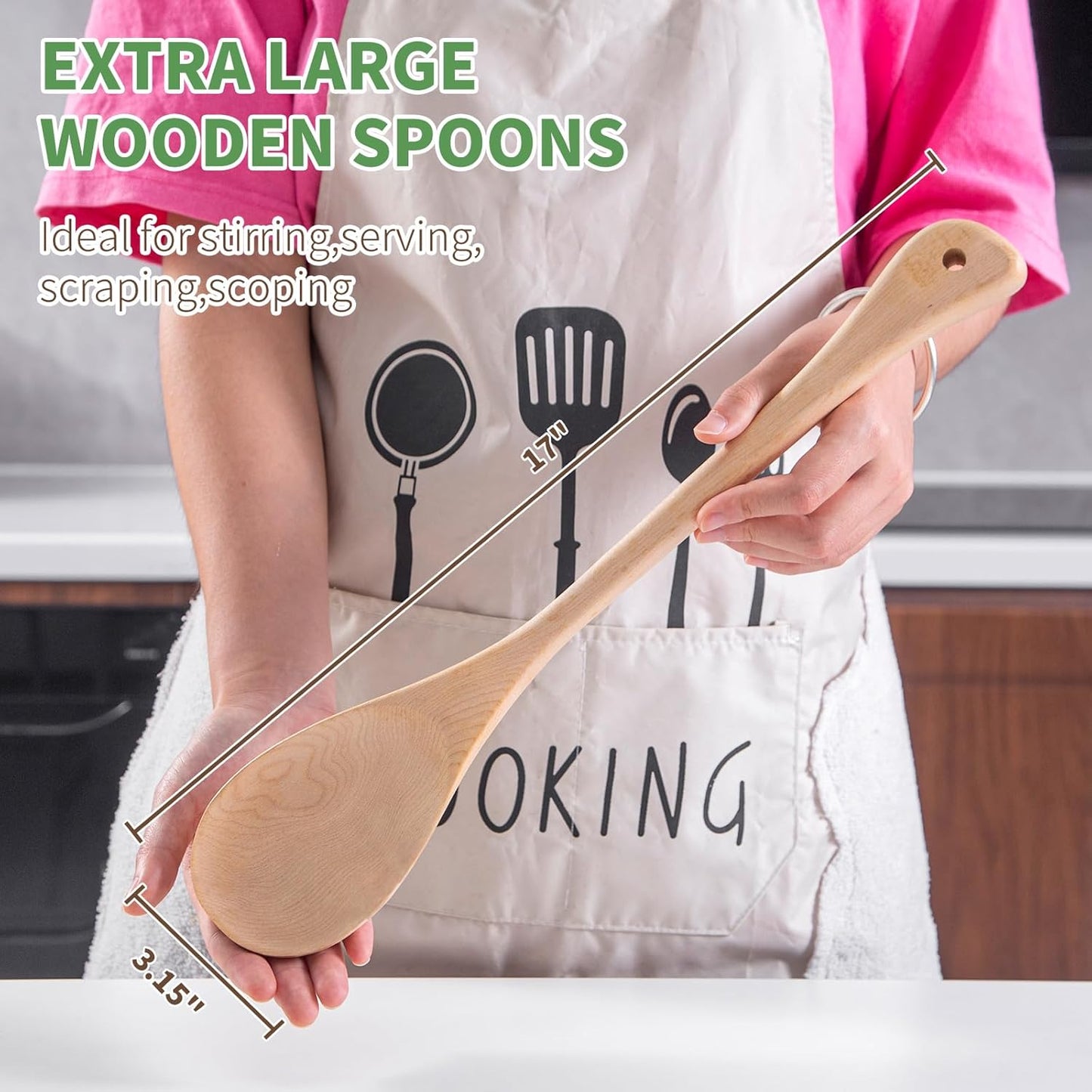 Wooden Spoons for Cooking, Large Wooden Spoons Wooden Mixing Spoon Heat Resistant Wooden Cooking Utensils for Nonstick Cookware