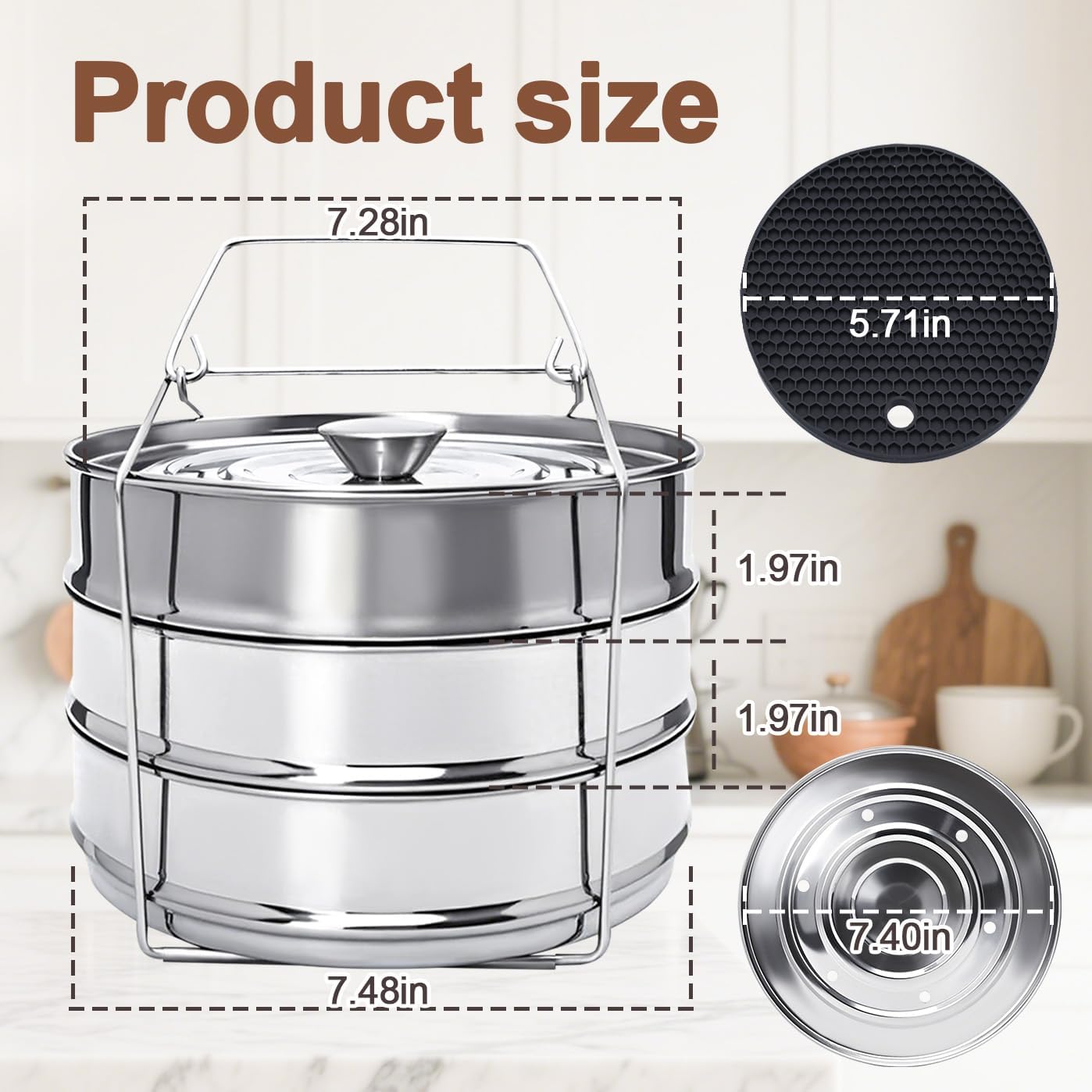 Instant Pot Insert for 6 & 8 Quart, 3 Tier Steamer Insert Pans 2 Interchangeable Lids and Sling for Instant Pot Pressure Cooker, Pot in Pot for Baking, Steaming & Casseroles