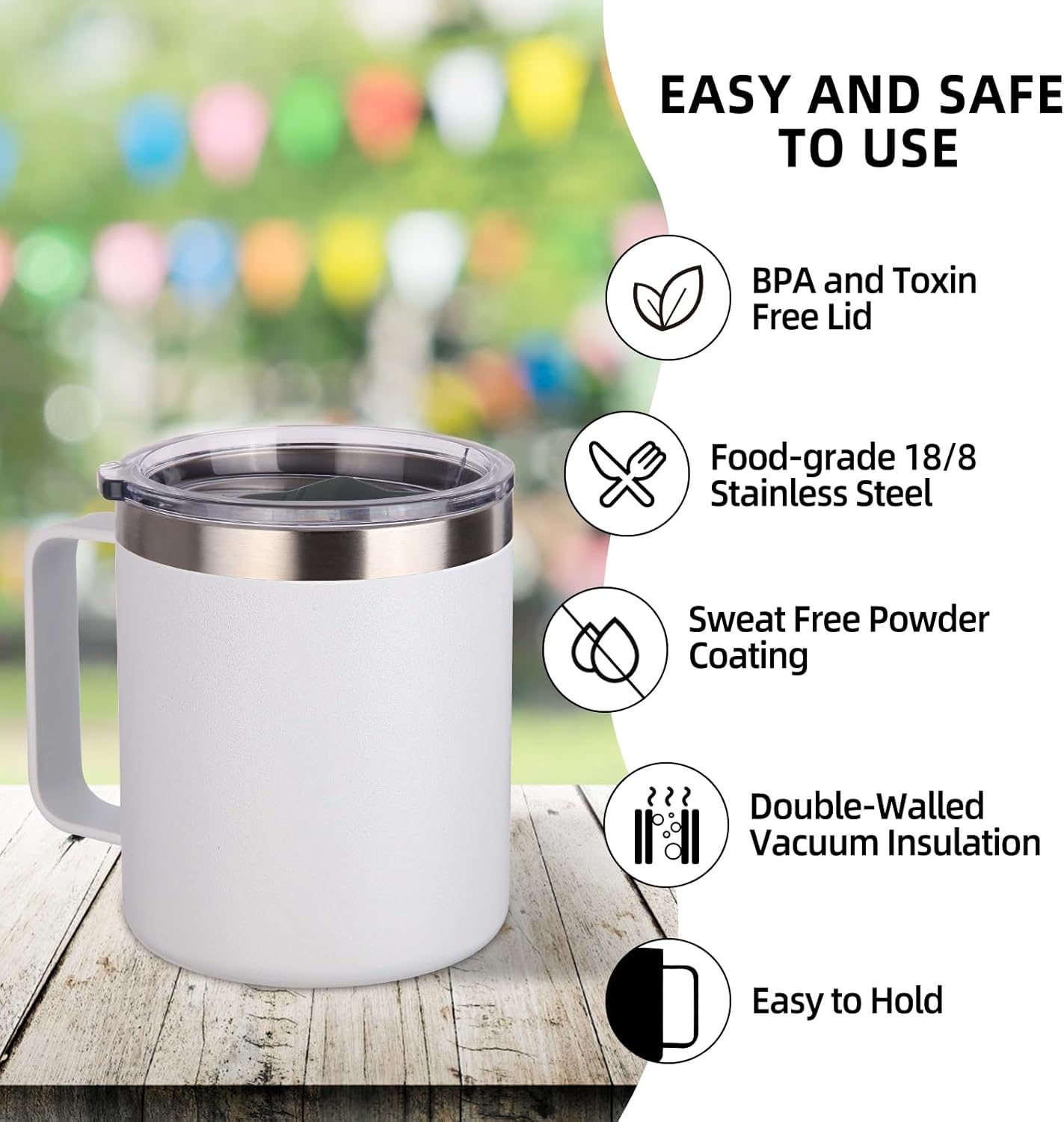 Volhoply 14oz Insulated Stainless Steel Coffee Mug with Lid Bulk 2 Pack,Double Wall Vacuum Travel Coffee Cup with Handle,Reusable Cups Tumbler Cup,Camping Mugs Keep Hot,Ideal Gifts(Assorted,2)