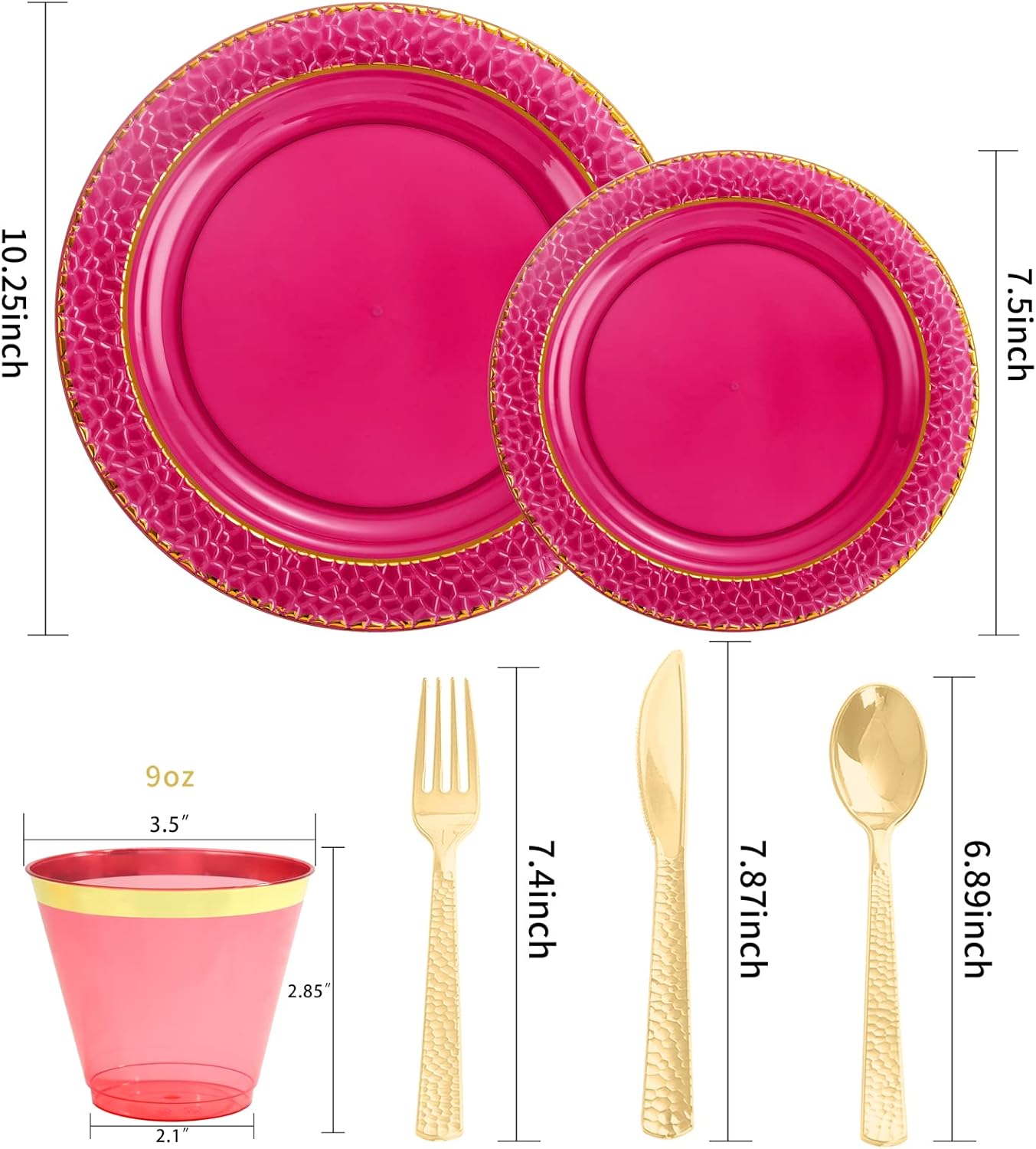 Ciaell 150PCS Clear Red Plastic Plates - Disposable Red and Gold Plates Set include 50Plates, 25Forks, 25Knives, 25Spoons, 25Cups for Wedding & Party & Christmas