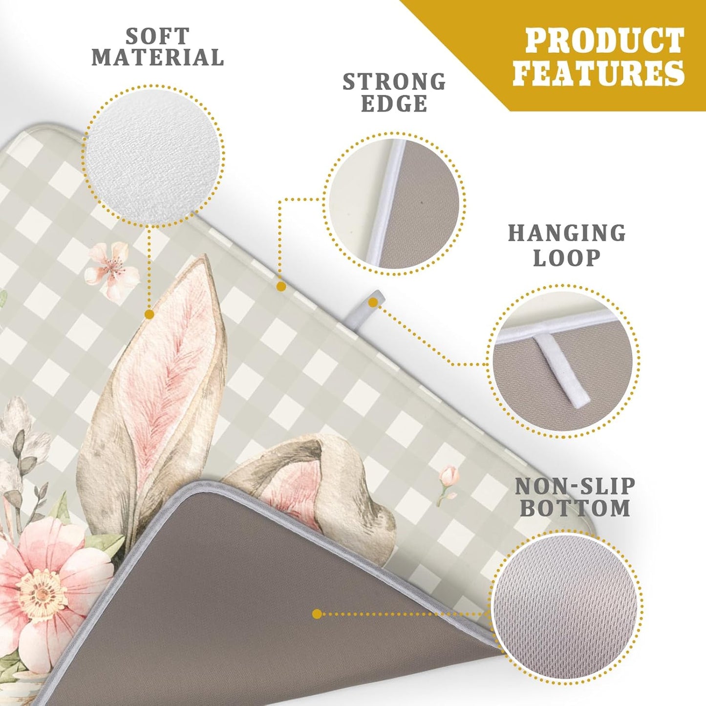 Spring Easter Dish Drying Mats for Kitchen Counter 18×24 Inch Cute Bunny Flowers Large Microfiber Drying Mat Kitchen Accessories Dish Rack Mat Drainer Pad Washable Absorbent