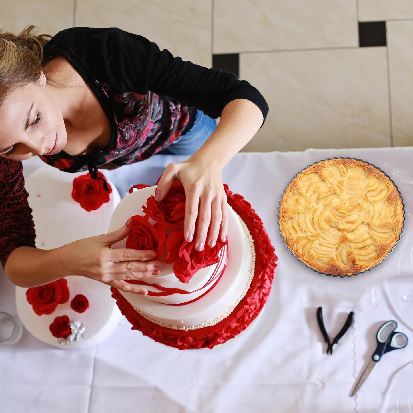 Metal Tart Pan，Tart Pans with Removable Bottoms，Tart Pans for Baking (10 Inch)