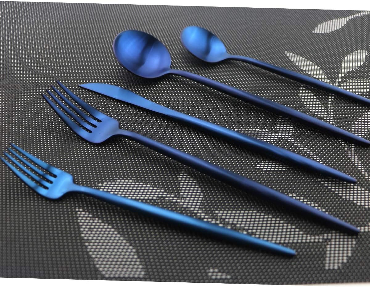 Iridescent Blue Flatware 10 Pieces Tableware Set Cutlery Set Dinnerware Anti-rust Utensil Set,Salad Spoons Knives and Dessert Forks, Silverware Service for 2